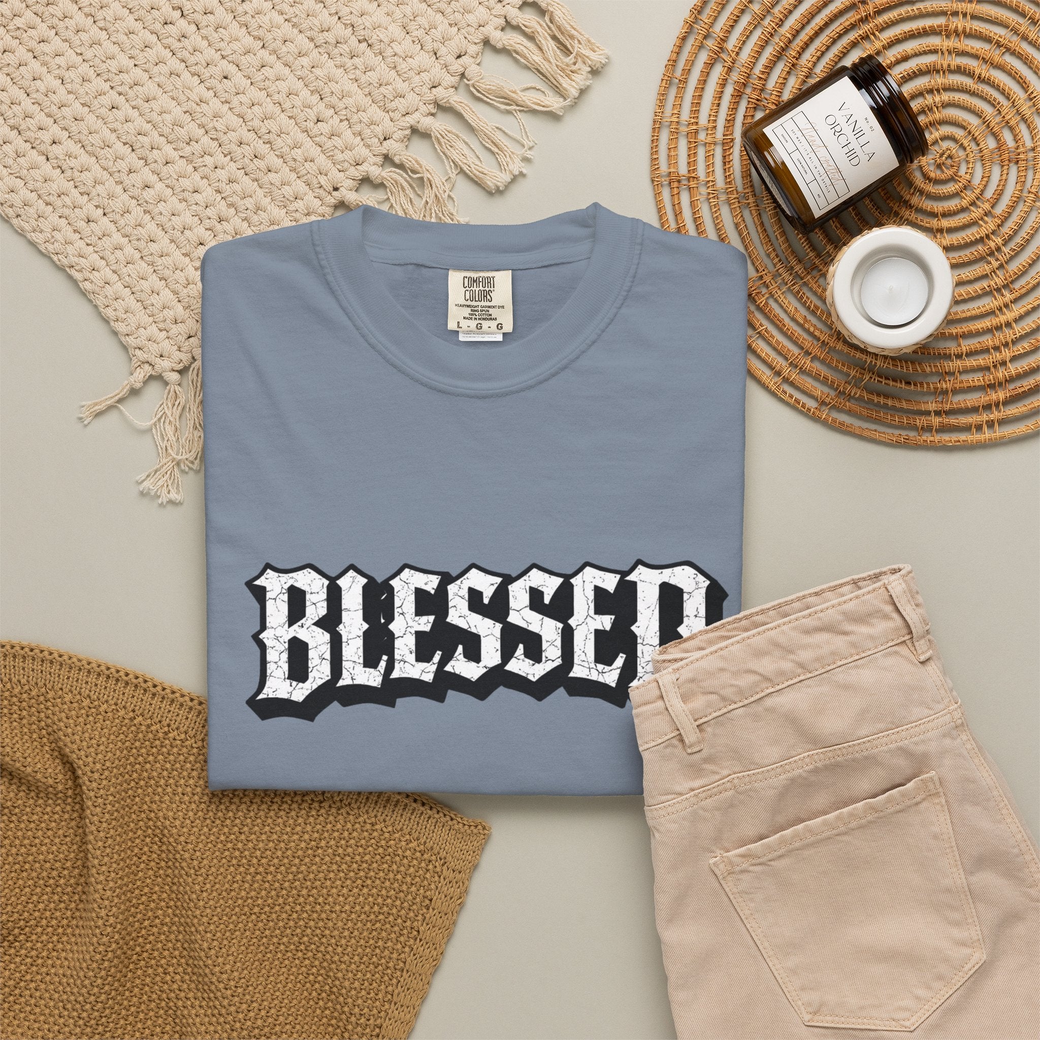 Blessed Script T-shirt | Garment-Dyed Casual Tee | Unisex T-shirt