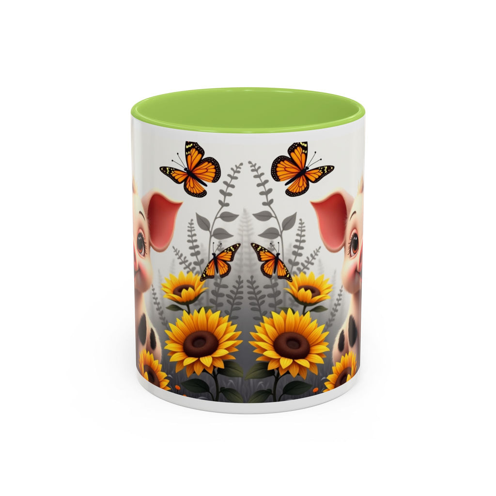 Cute Piglet, Sunflower & Monarch Butterflies Accent Coffee Mug