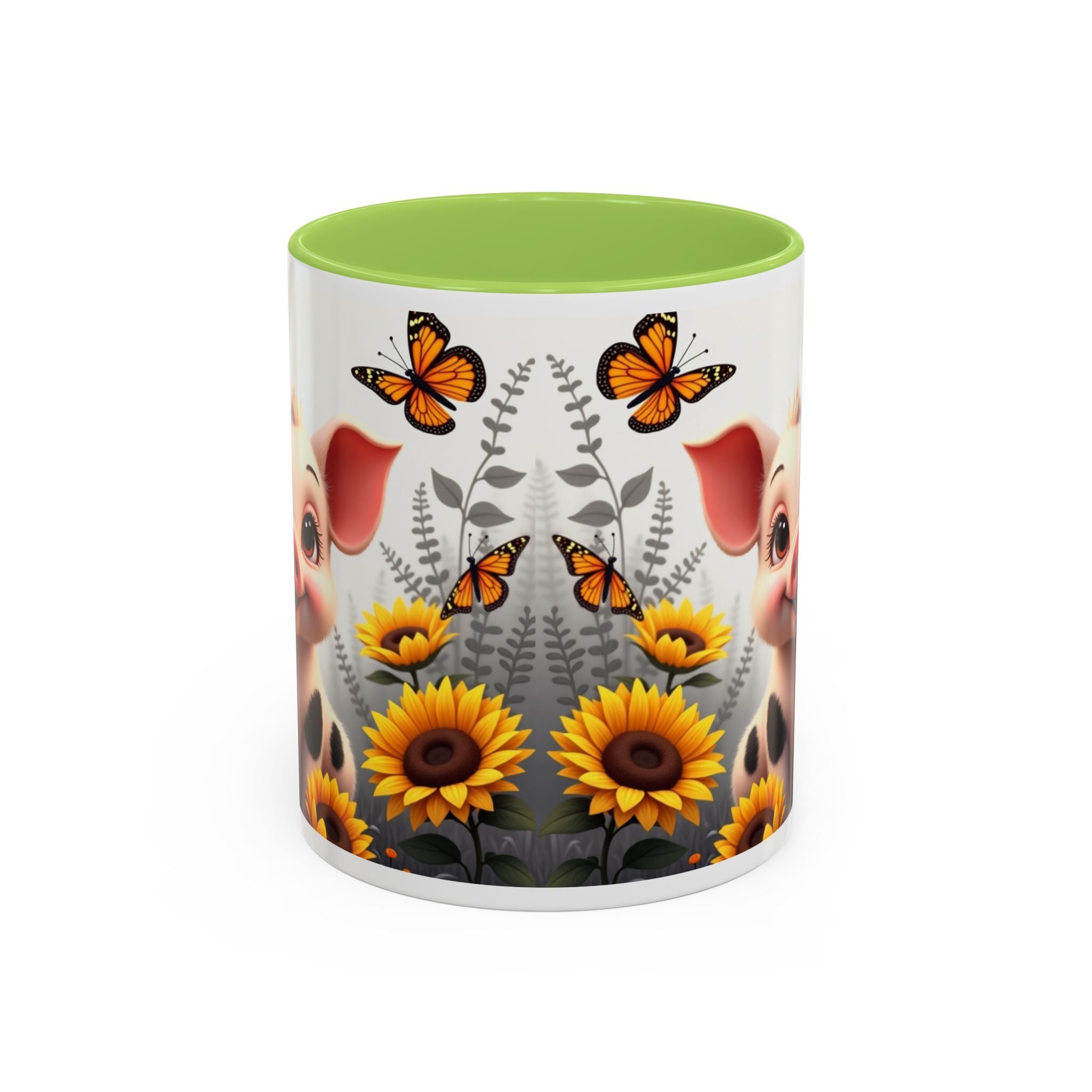 Cute Piglet, Sunflower & Monarch Butterflies Accent Coffee Mug