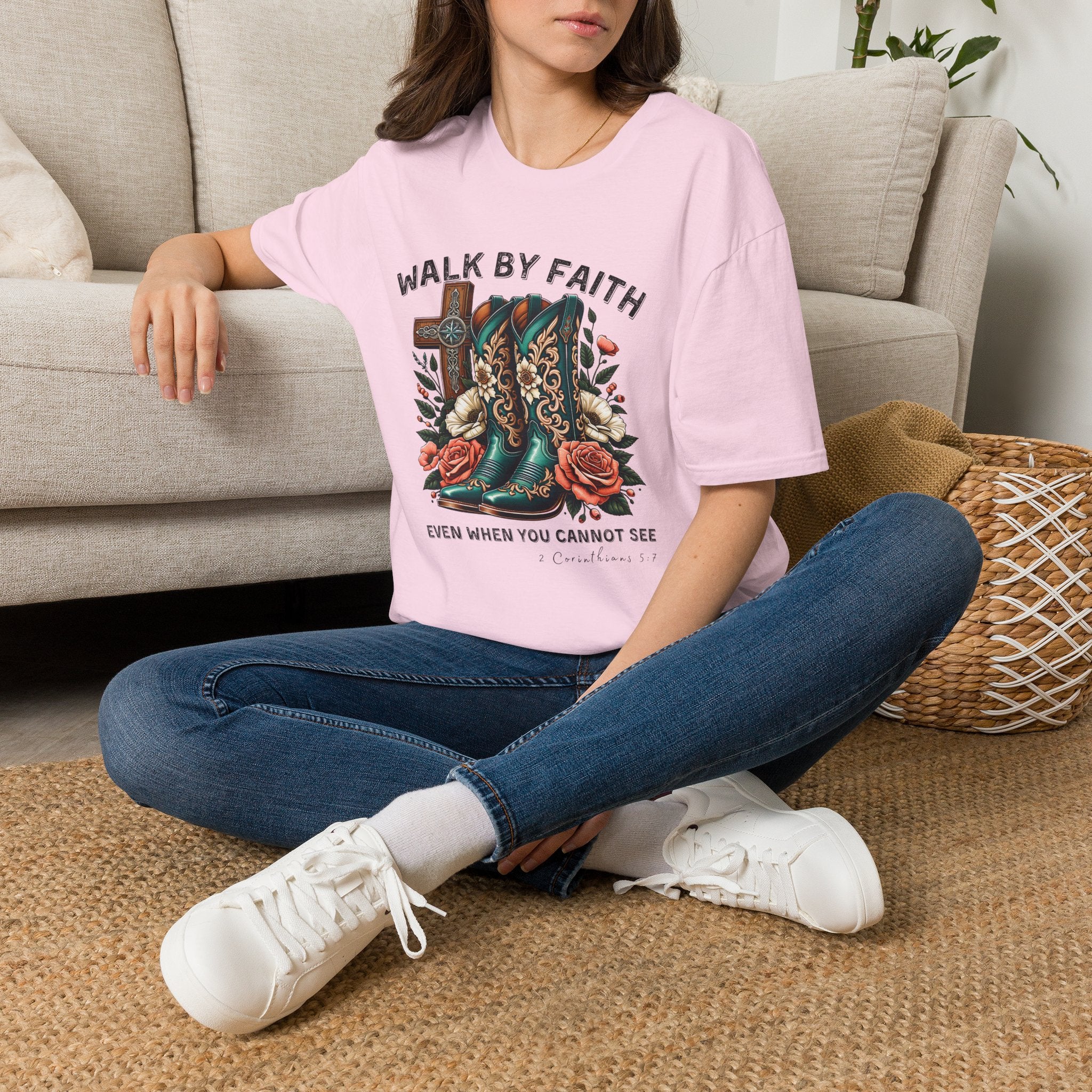 Walk By Faith Cowboy Boots T-Shirt — 'Walk By Faith' Christian Western Tee