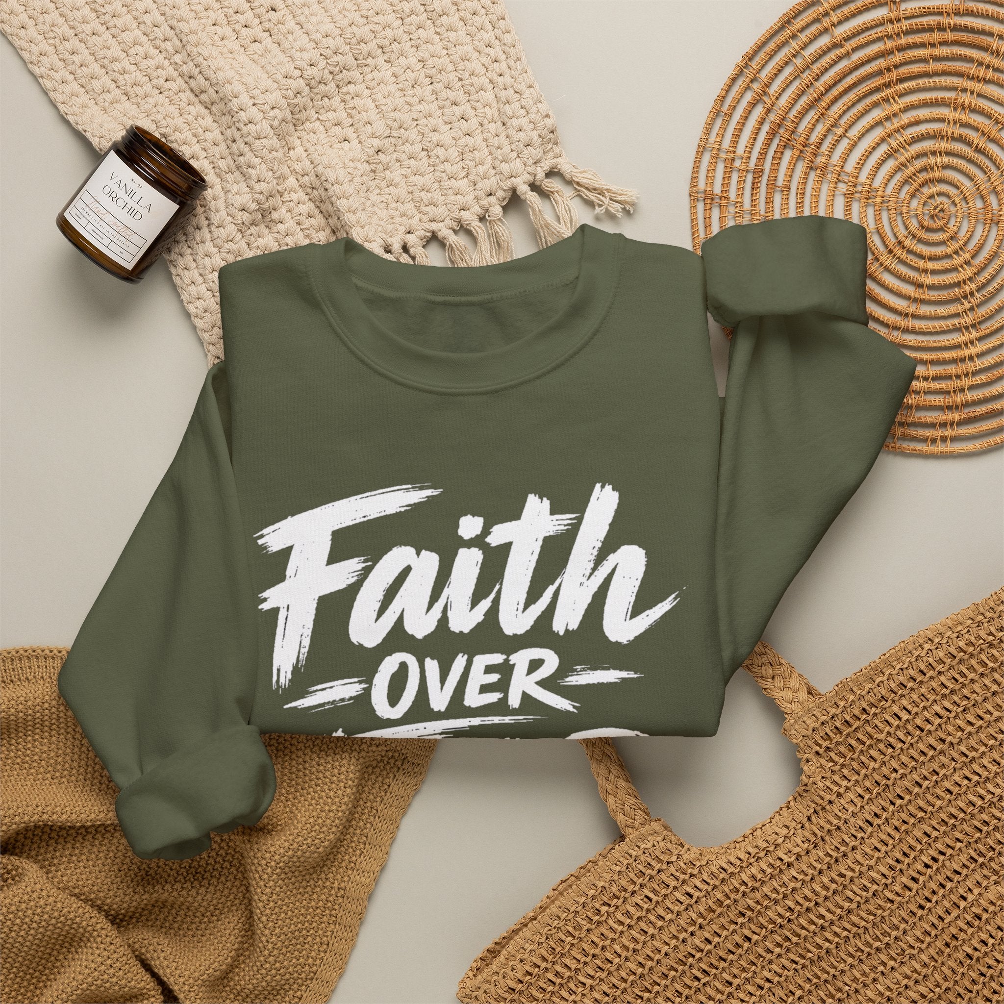 Faith Over Fear Sweatshirt | Inspirational Christian Typography Crewneck | Unisex sweatshirt