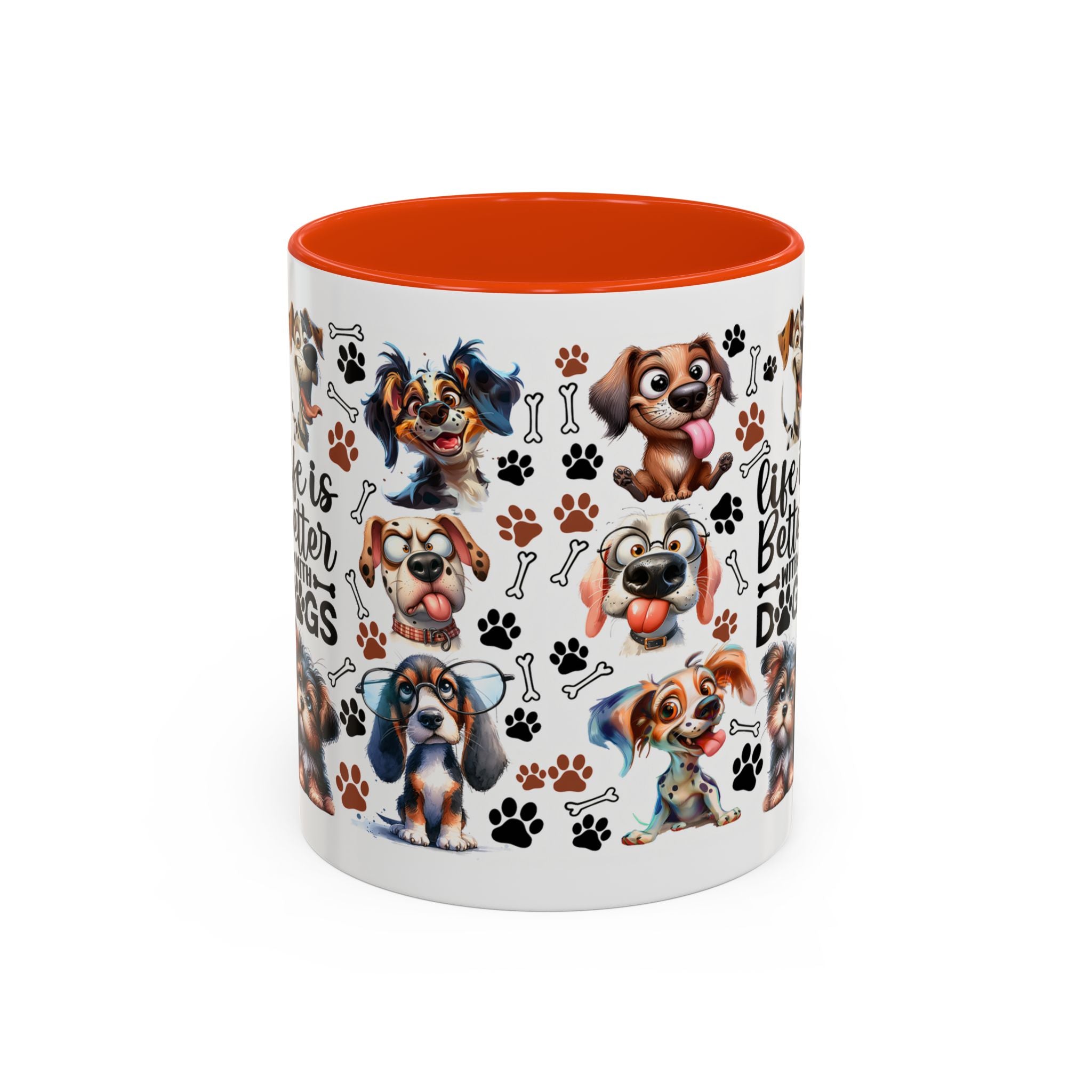 Dog Lover - "Life is Better with Dogs" Colourful Paw Print Ceramic Mug 11oz