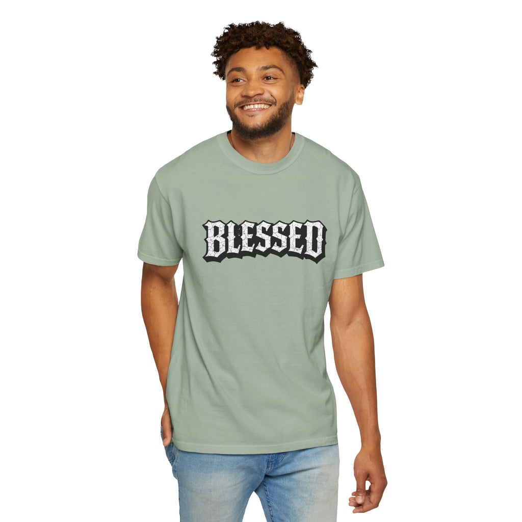 Blessed Script T-shirt | Garment-Dyed Casual Tee | Unisex T-shirt