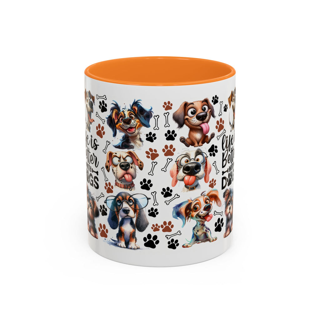 Dog Lover - "Life is Better with Dogs" Colourful Paw Print Ceramic Mug 11oz