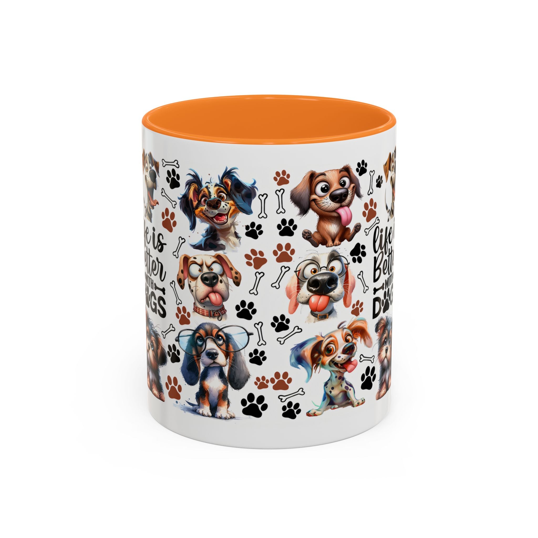 Dog Lover - "Life is Better with Dogs" Colourful Paw Print Ceramic Mug 11oz