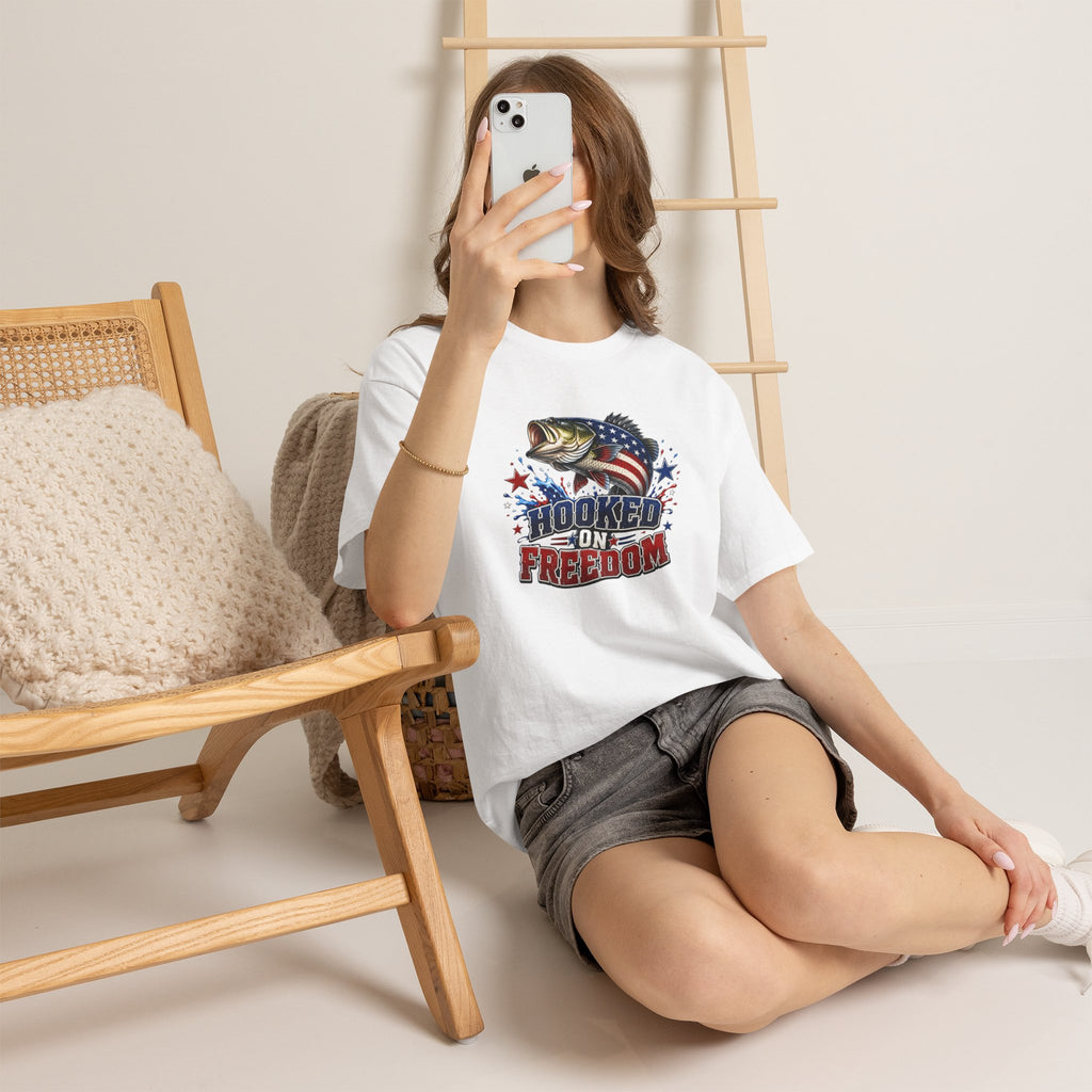 Hooked on Freedom Fishing T-Shirt — Patriotic Bass Graphic Tee