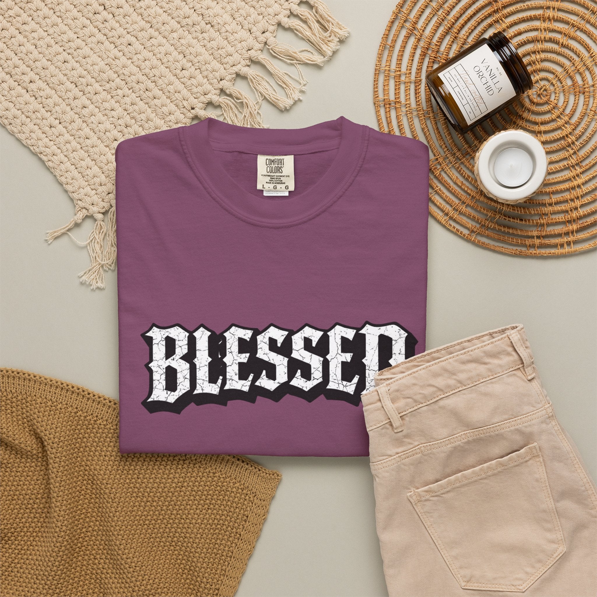 Blessed Script T-shirt | Garment-Dyed Casual Tee | Unisex T-shirt