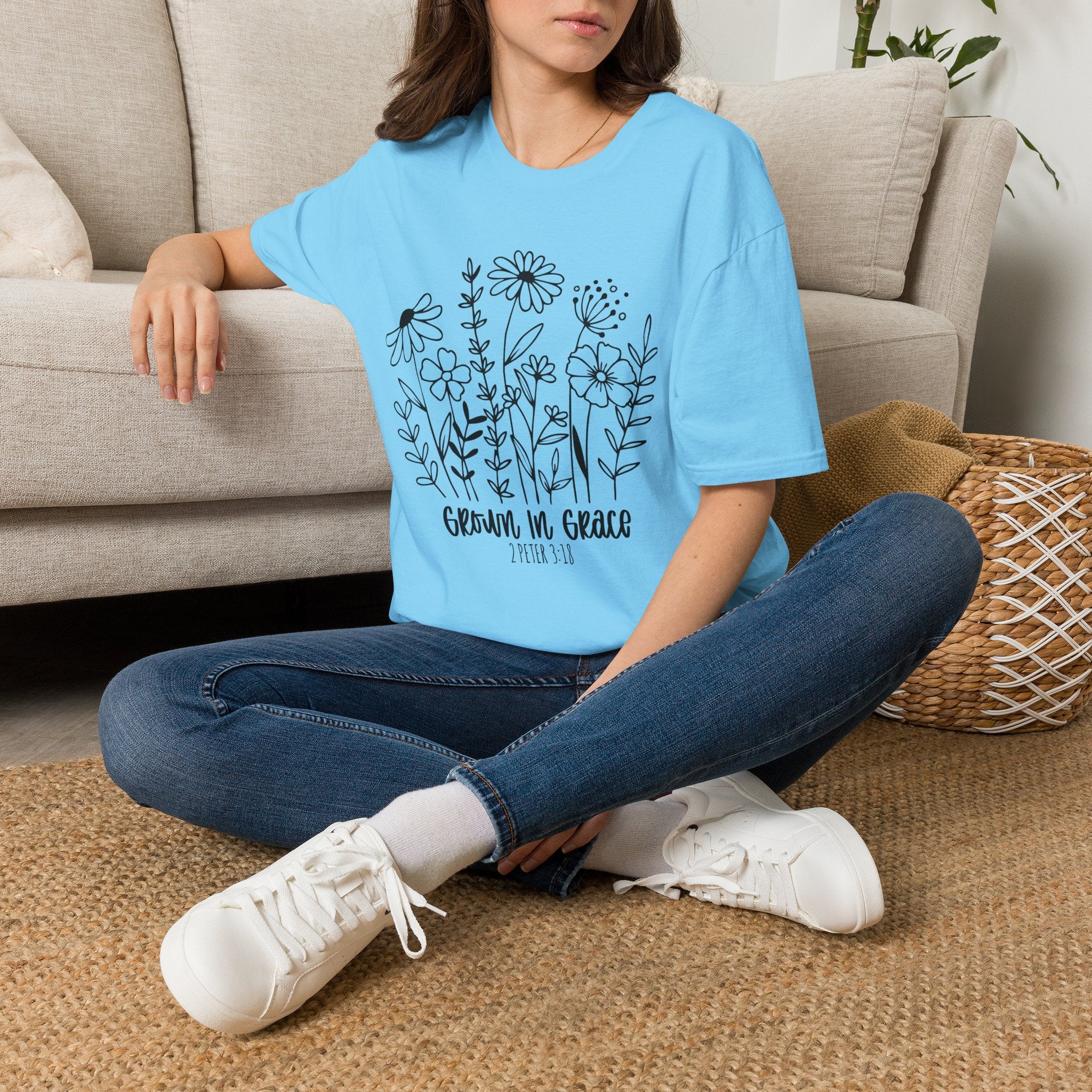 'Growing in Grace' Hand-Drawn Wildflower Tee