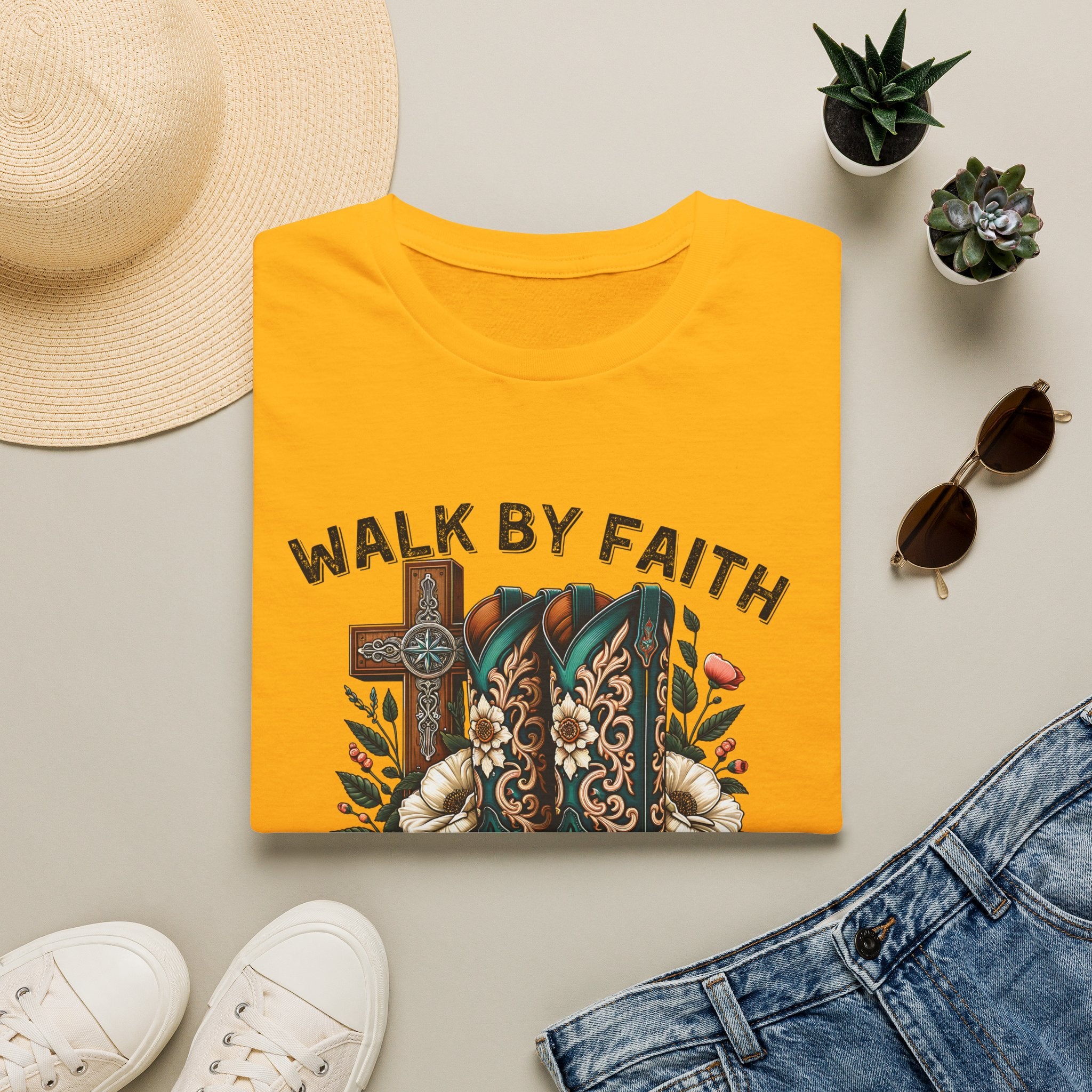 Walk By Faith Cowboy Boots T-Shirt — 'Walk By Faith' Christian Western Tee