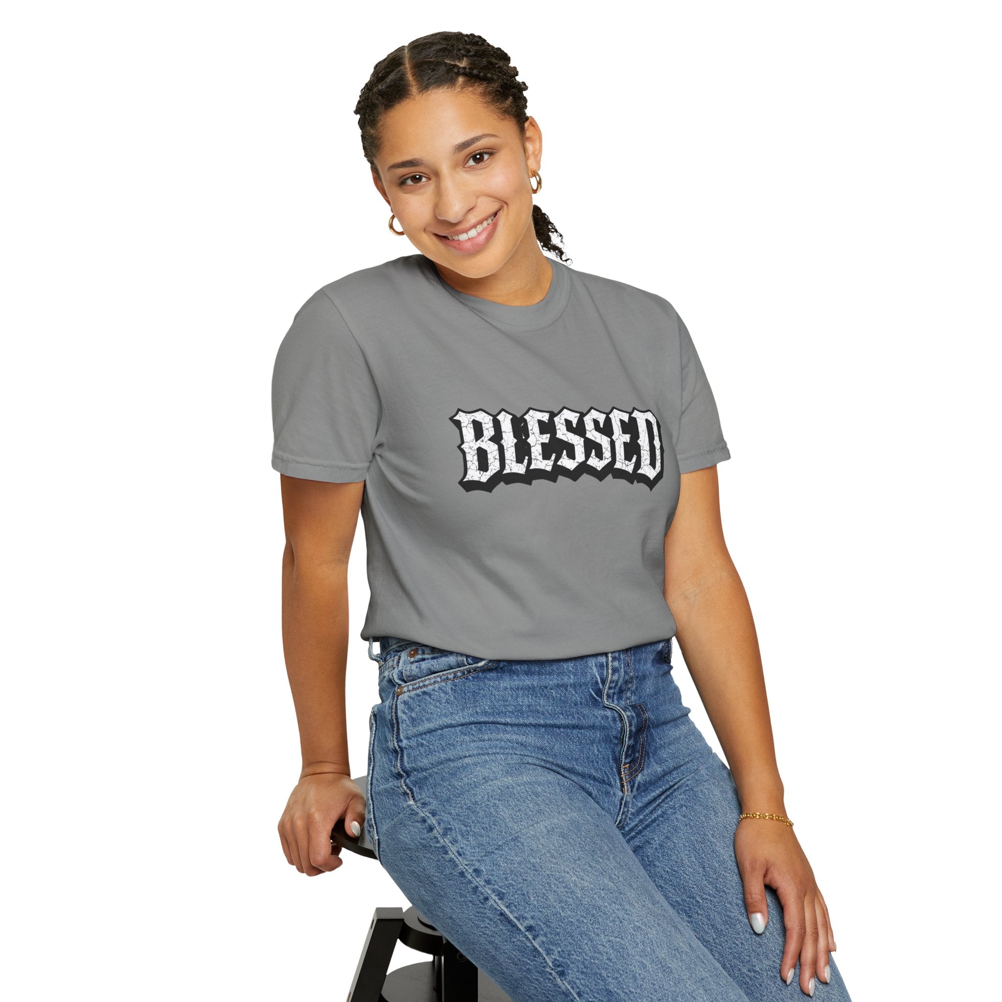 Blessed Script T-shirt | Garment-Dyed Casual Tee | Unisex T-shirt