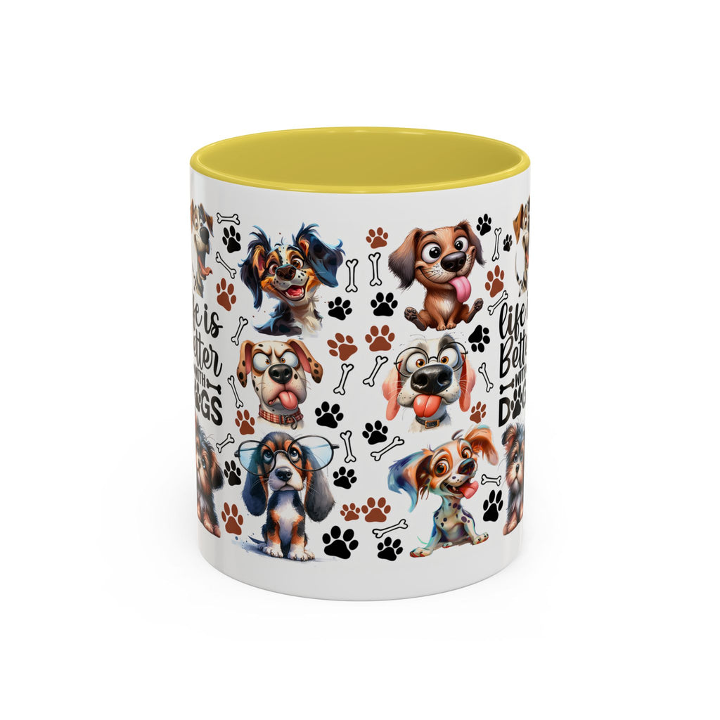 Dog Lover - "Life is Better with Dogs" Colourful Paw Print Ceramic Mug 11oz