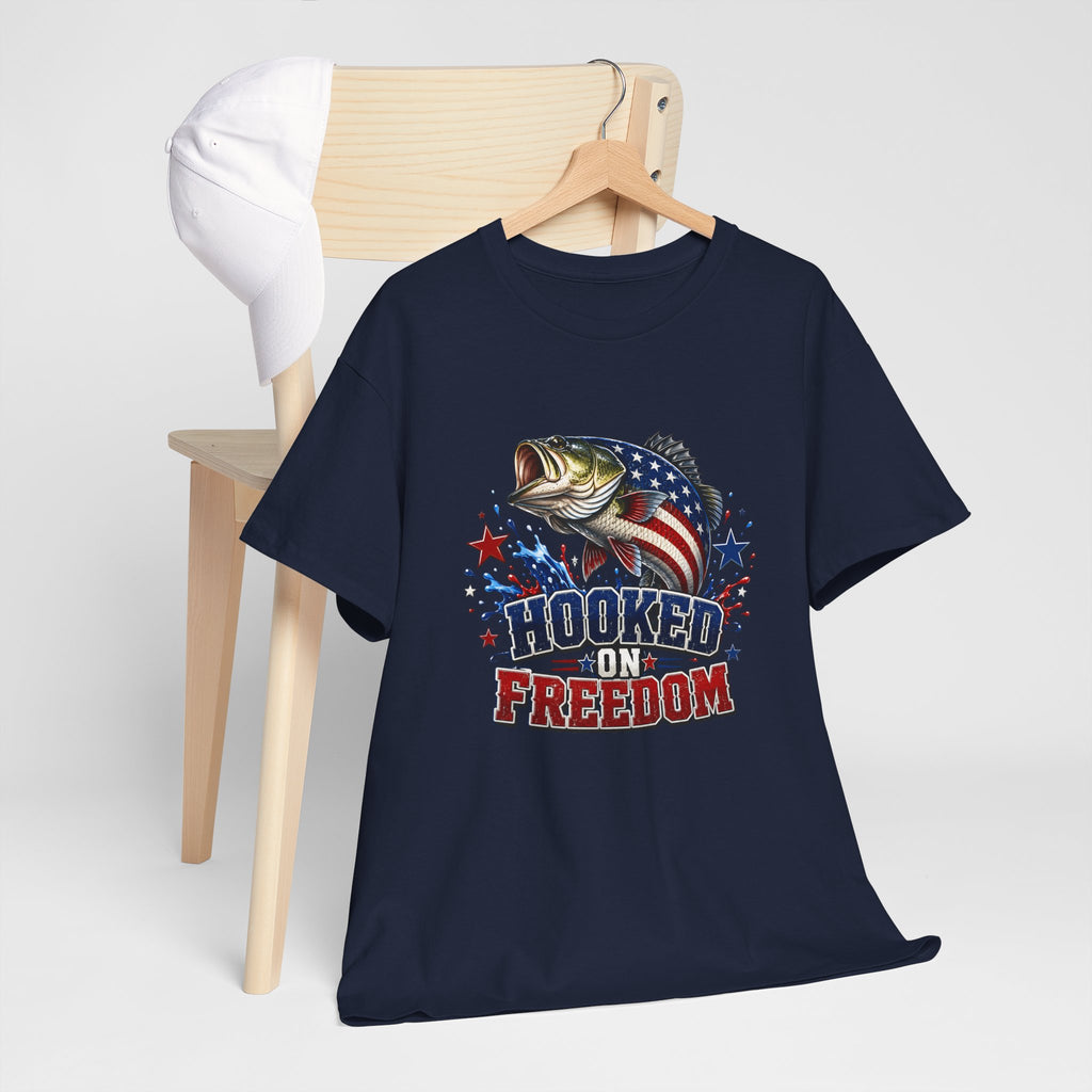 Hooked on Freedom Fishing T-Shirt — Patriotic Bass Graphic Tee