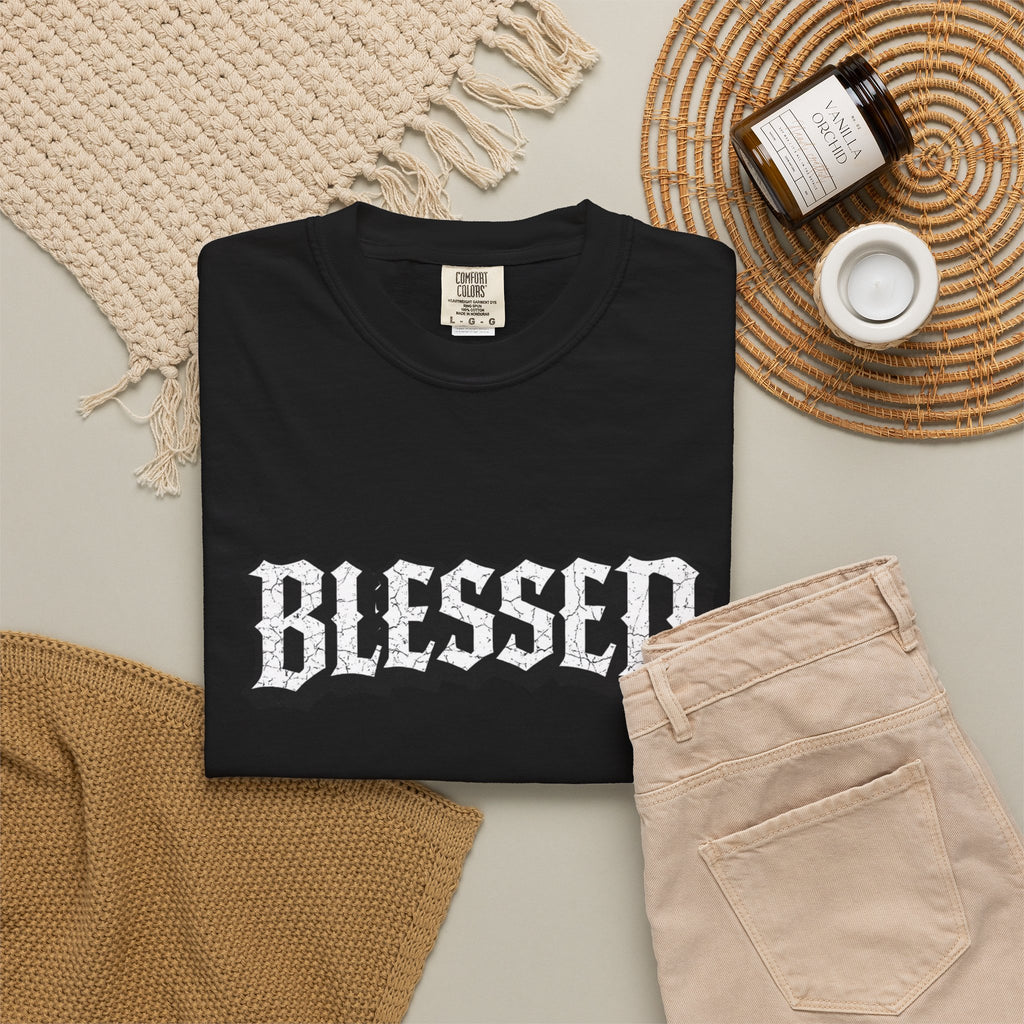 Blessed Script T-shirt | Garment-Dyed Casual Tee | Unisex T-shirt
