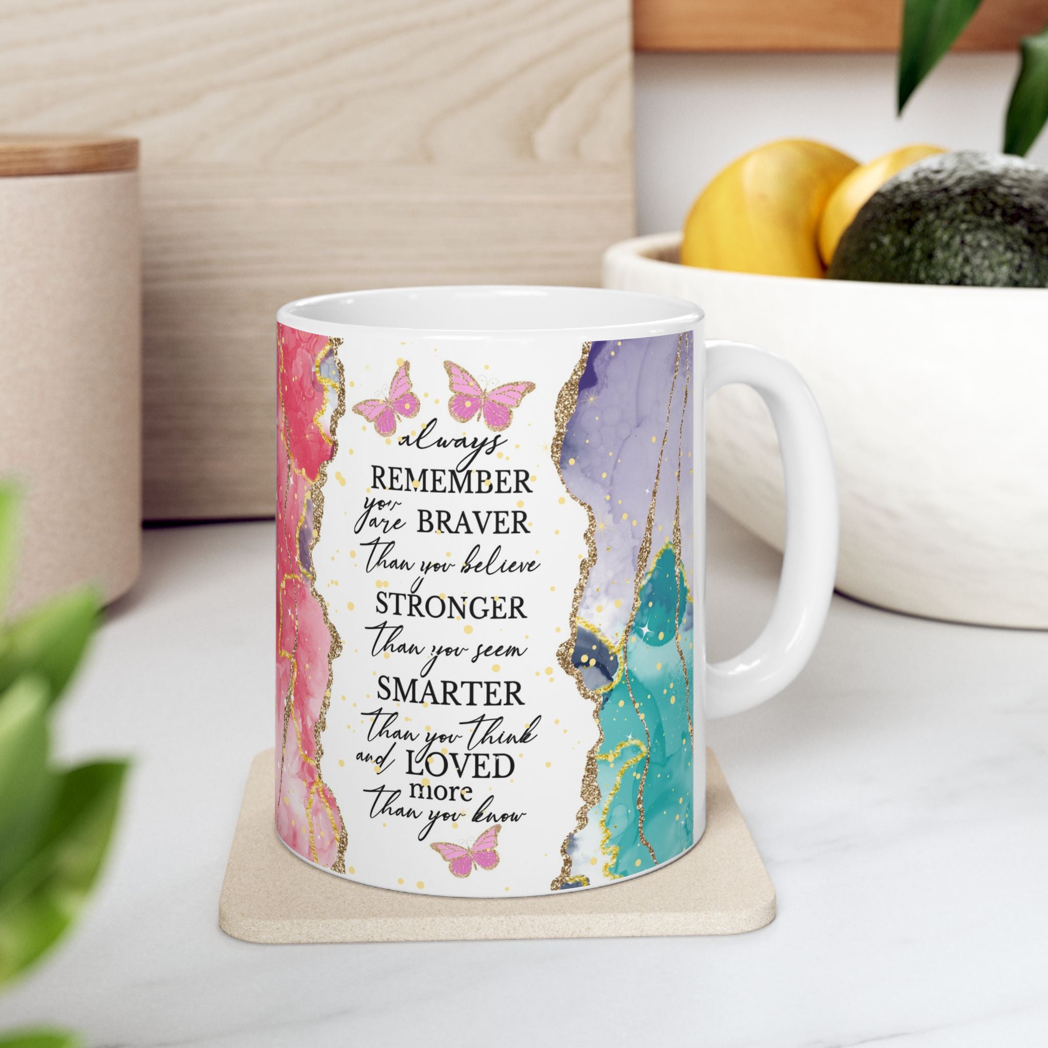 Inspirational Gold-Accented Abstract Art Ceramic Mug (11oz )