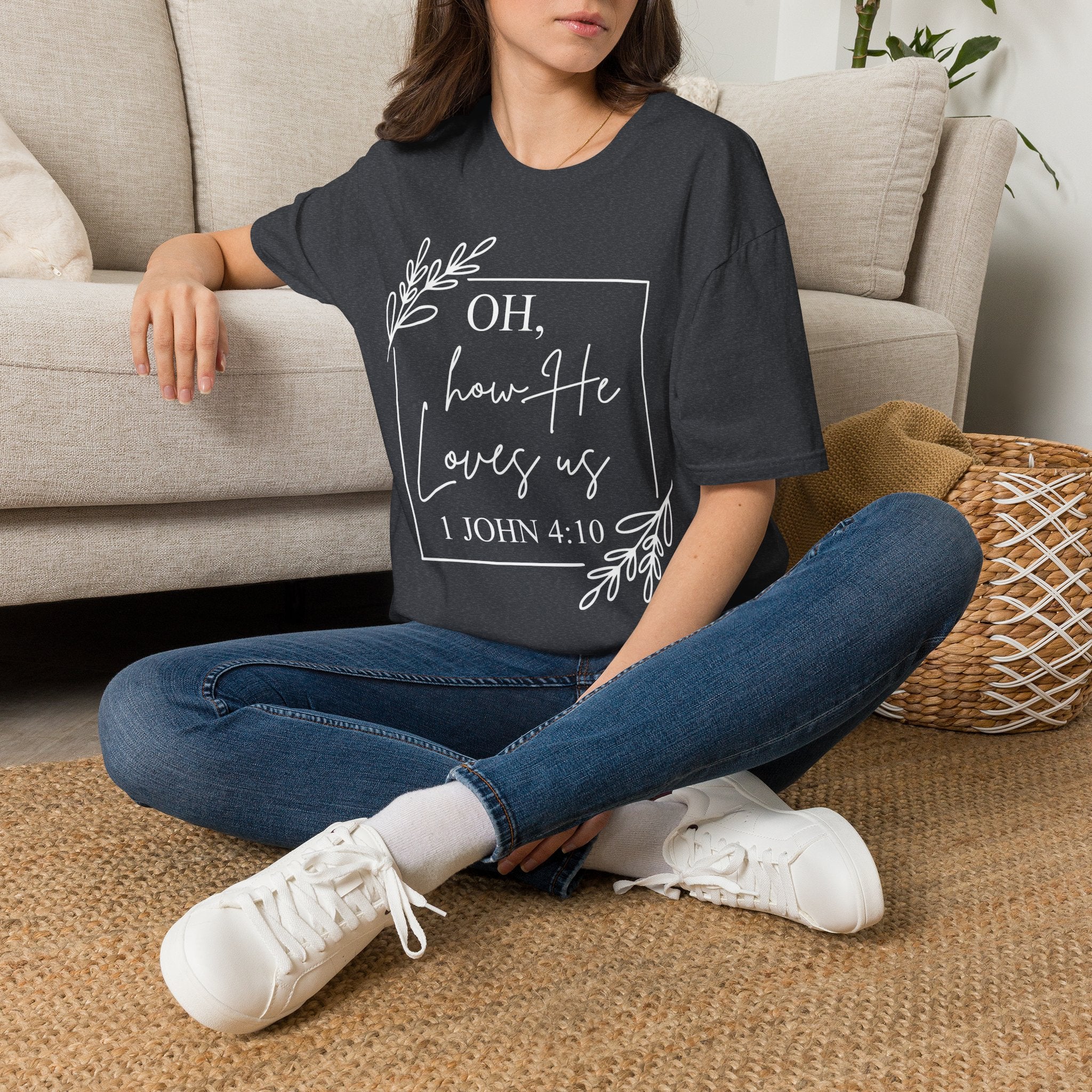 Oh How He Loves Us T-Shirt | 1 John 4:10 | Unisex Softstyle Christian T-shirt