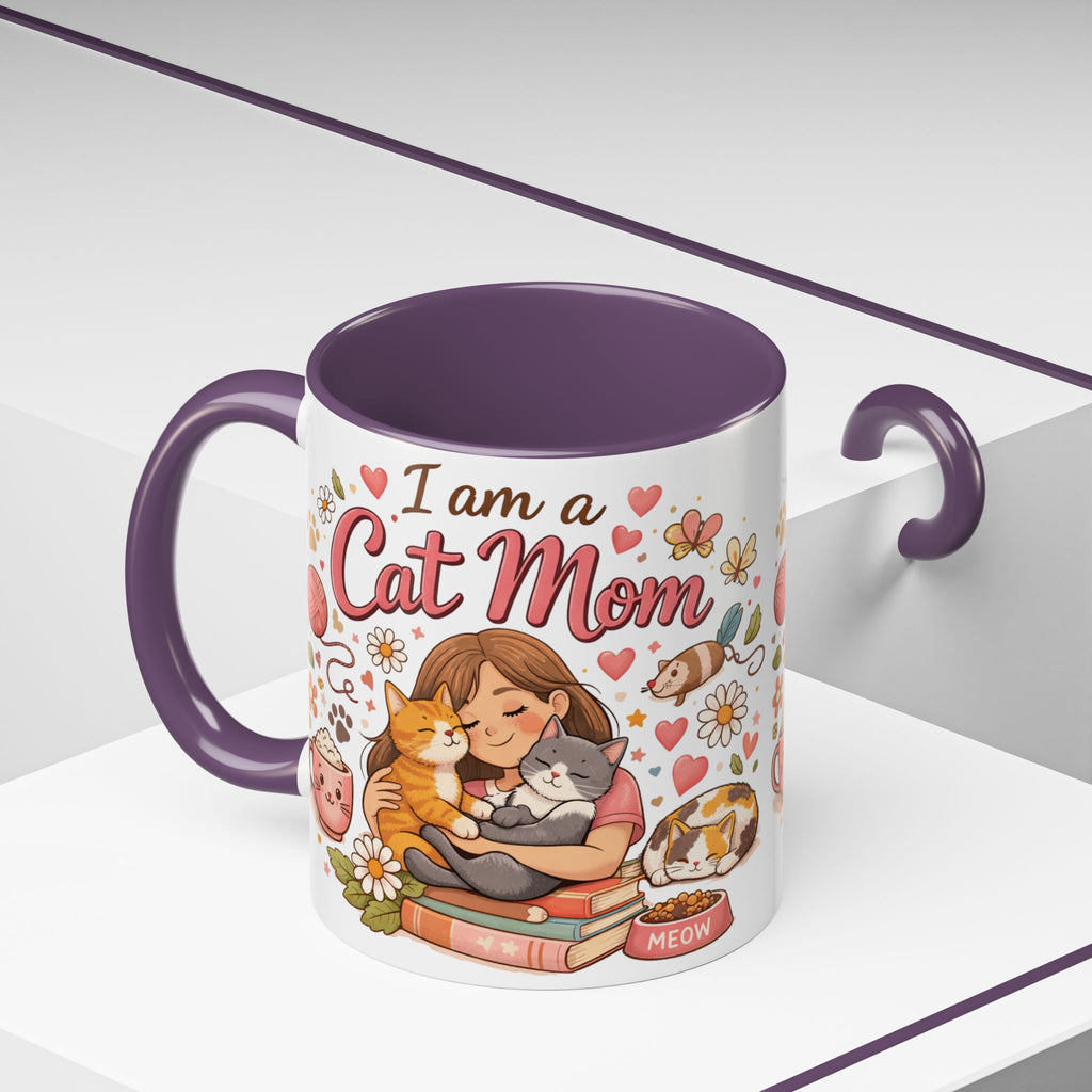 I Am a Cat Mom Accent Mug | Cute Cat Lover Coffee Cup