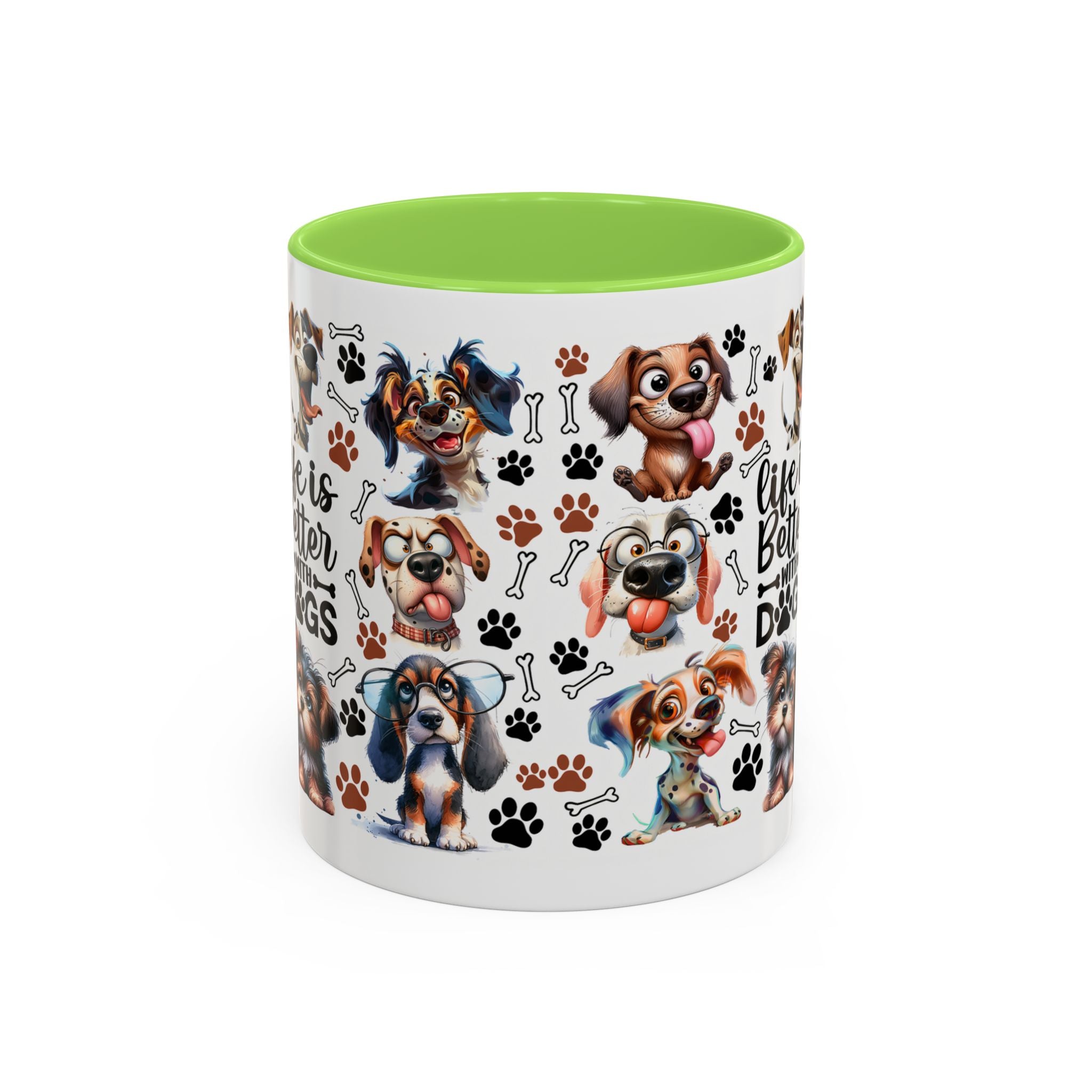 Dog Lover - "Life is Better with Dogs" Colourful Paw Print Ceramic Mug 11oz