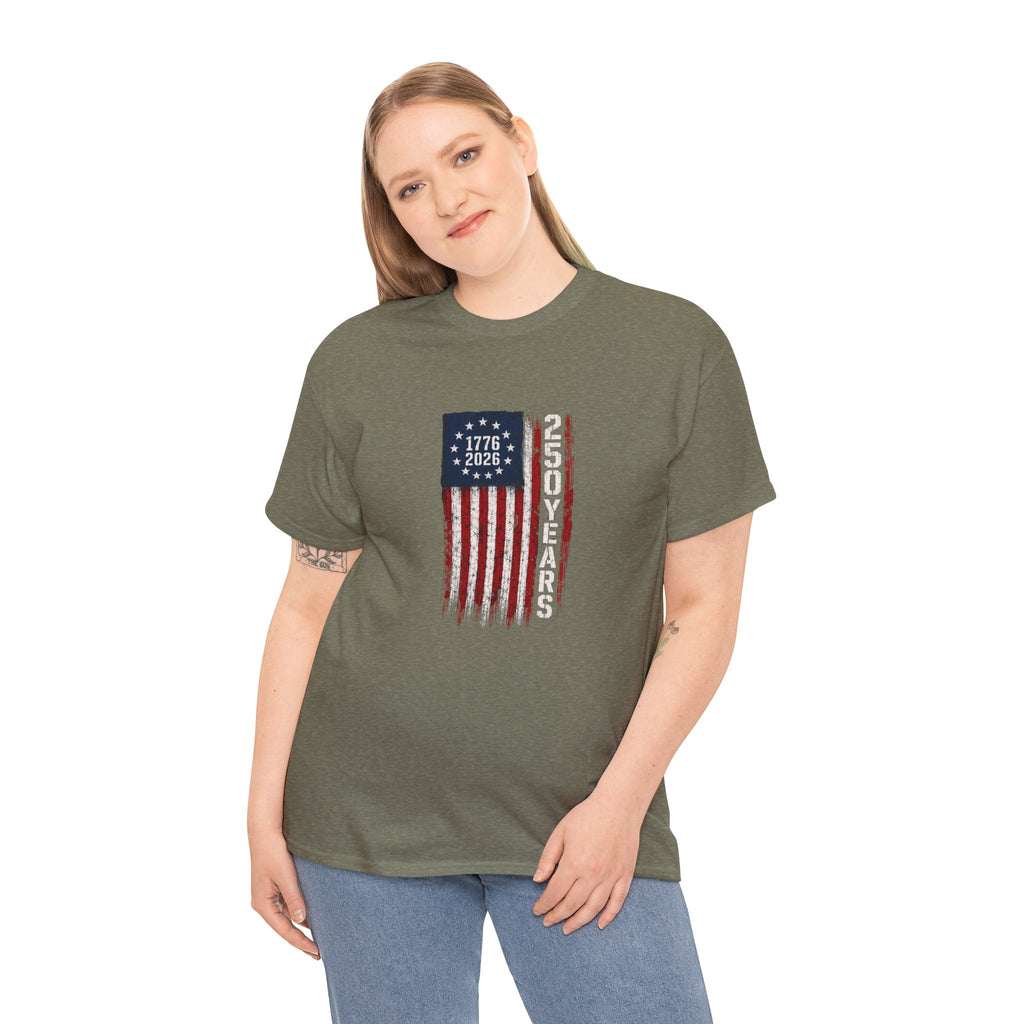 1776–2026 250 Years Flag T-Shirt — American Bicentennial Anniversary Tee