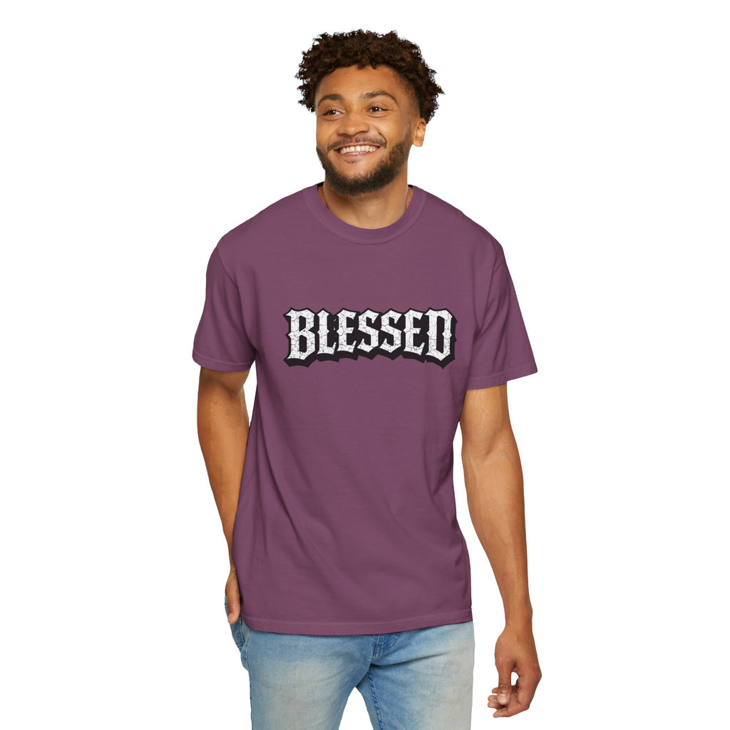Blessed Script T-shirt | Garment-Dyed Casual Tee | Unisex T-shirt