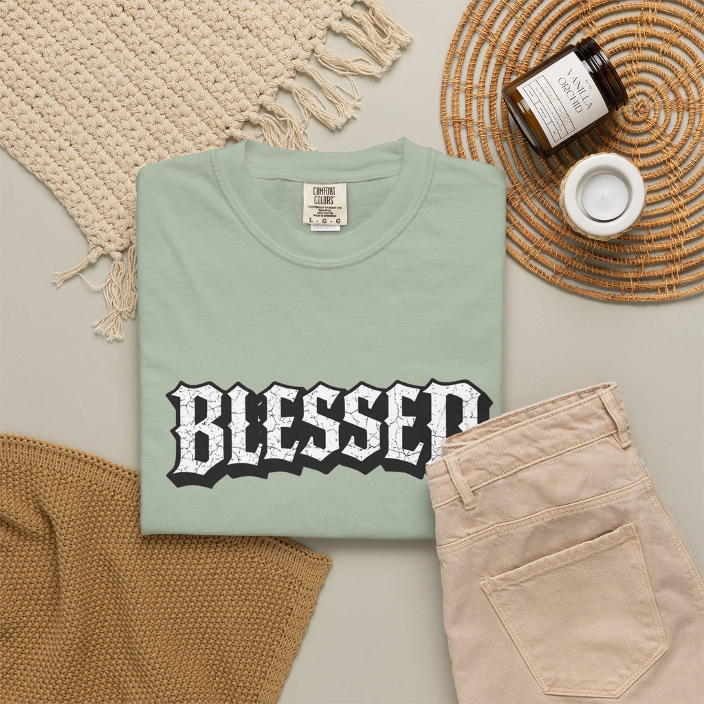 Blessed Script T-shirt | Garment-Dyed Casual Tee | Unisex T-shirt