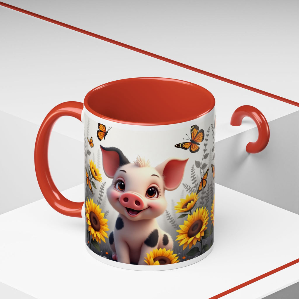 Cute Piglet, Sunflower & Monarch Butterflies Accent Coffee Mug