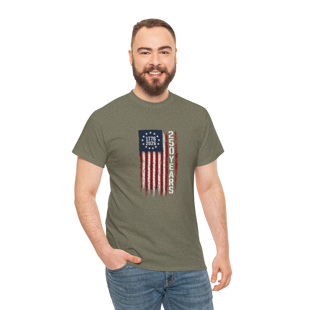 1776–2026 250 Years Flag T-Shirt — American Bicentennial Anniversary Tee