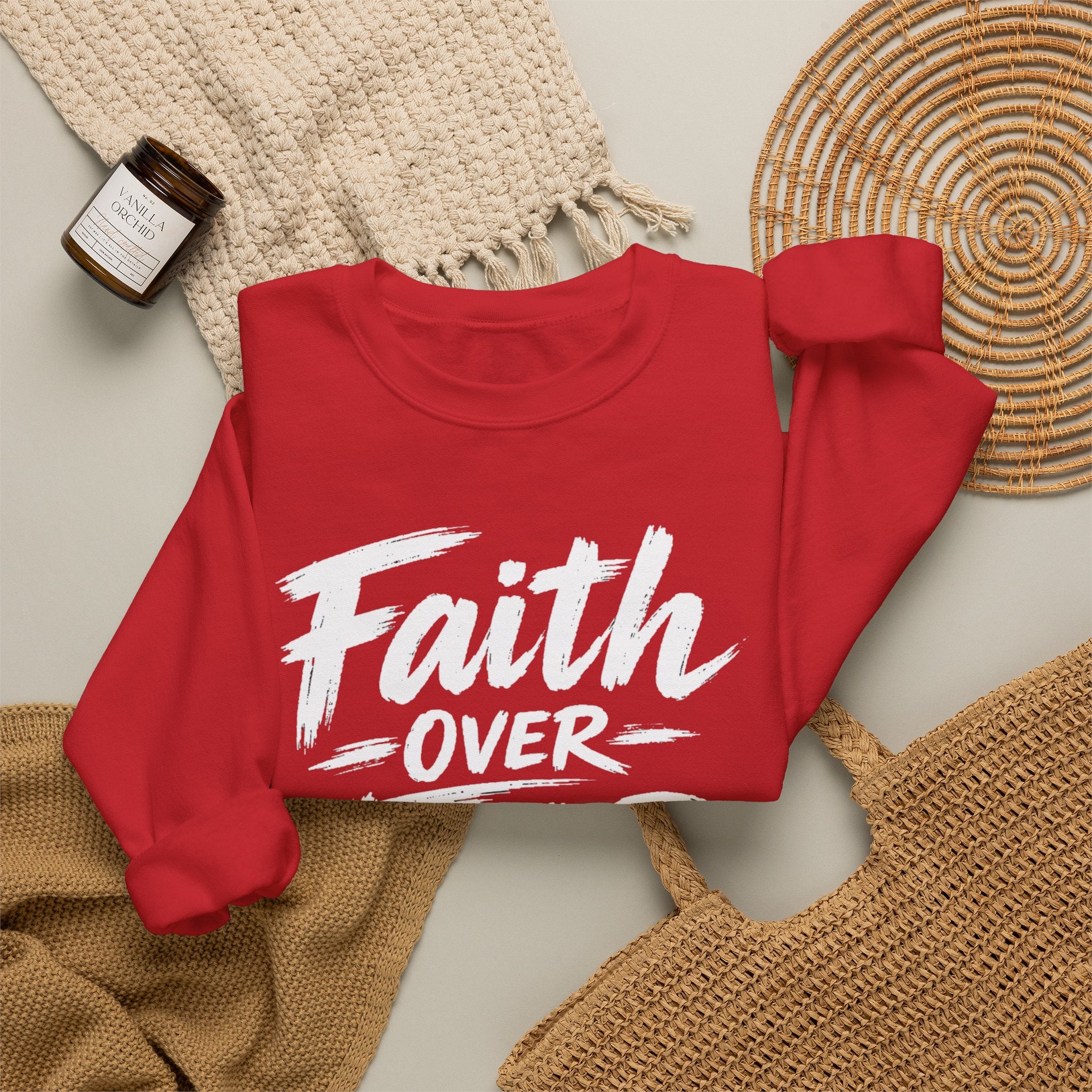 Faith Over Fear Sweatshirt | Inspirational Christian Typography Crewneck | Unisex sweatshirt