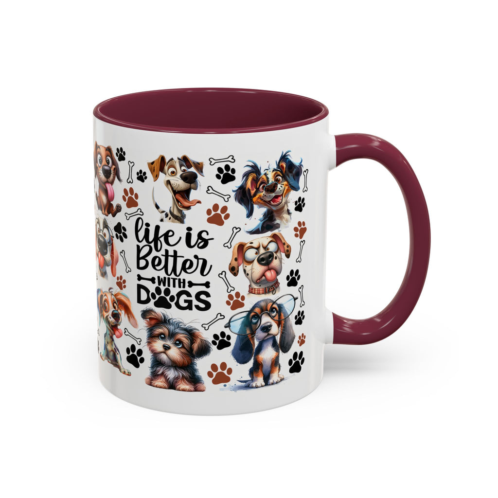 Dog Lover - "Life is Better with Dogs" Colourful Paw Print Ceramic Mug 11oz
