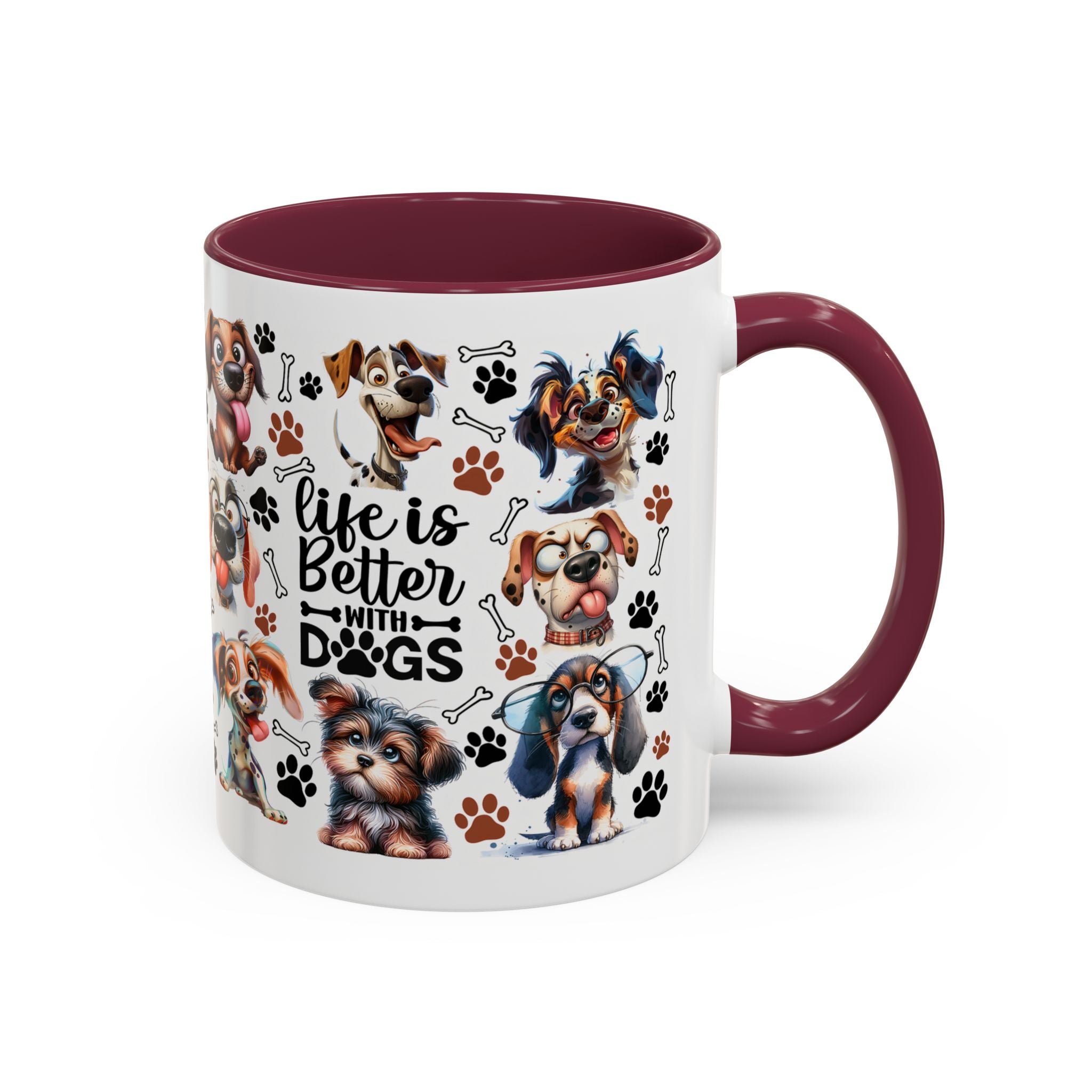 Dog Lover - "Life is Better with Dogs" Colourful Paw Print Ceramic Mug 11oz