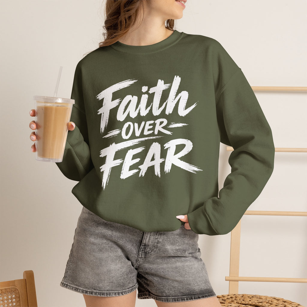 Faith Over Fear Sweatshirt | Inspirational Christian Typography Crewneck | Unisex sweatshirt