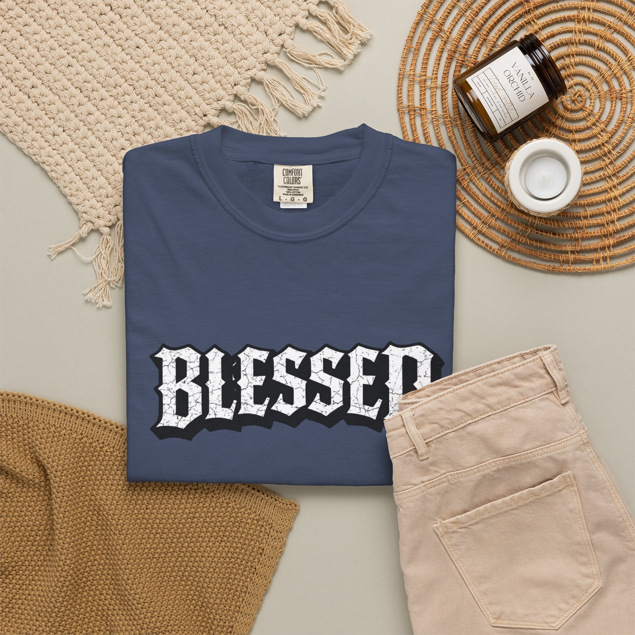 Blessed Script T-shirt | Garment-Dyed Casual Tee | Unisex T-shirt