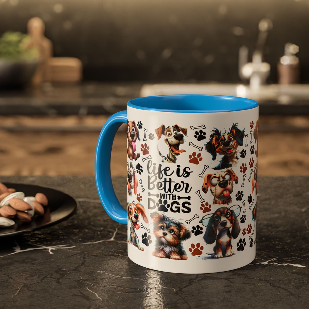 Dog Lover - "Life is Better with Dogs" Colourful Paw Print Ceramic Mug 11oz