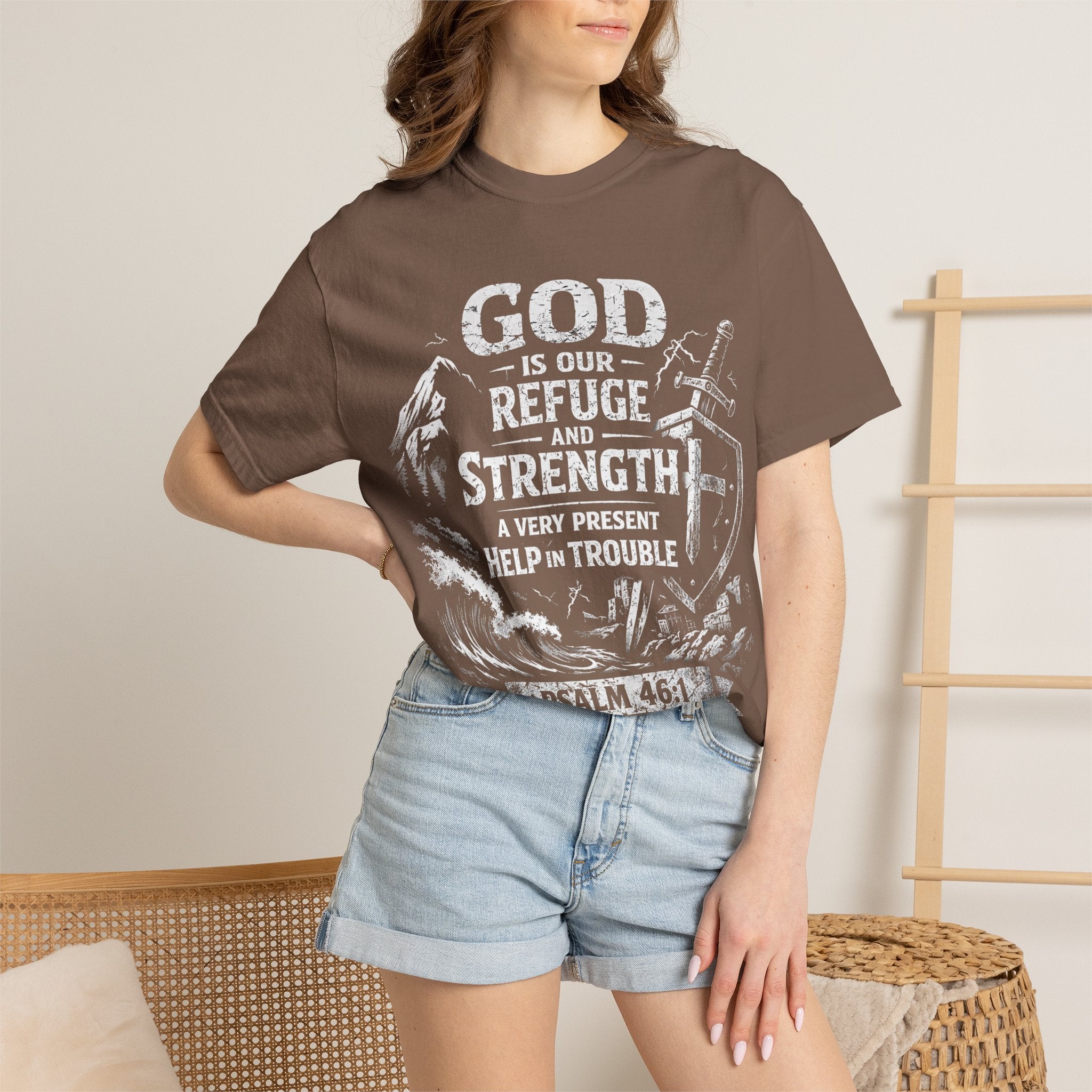 Christian T-Shirt Psalm 46:1 | God Is Our Refuge Shirt | Faith-Based Tee | Comfort Colors 1717 | Christian Gift | Unisex Tee | Women | Men
