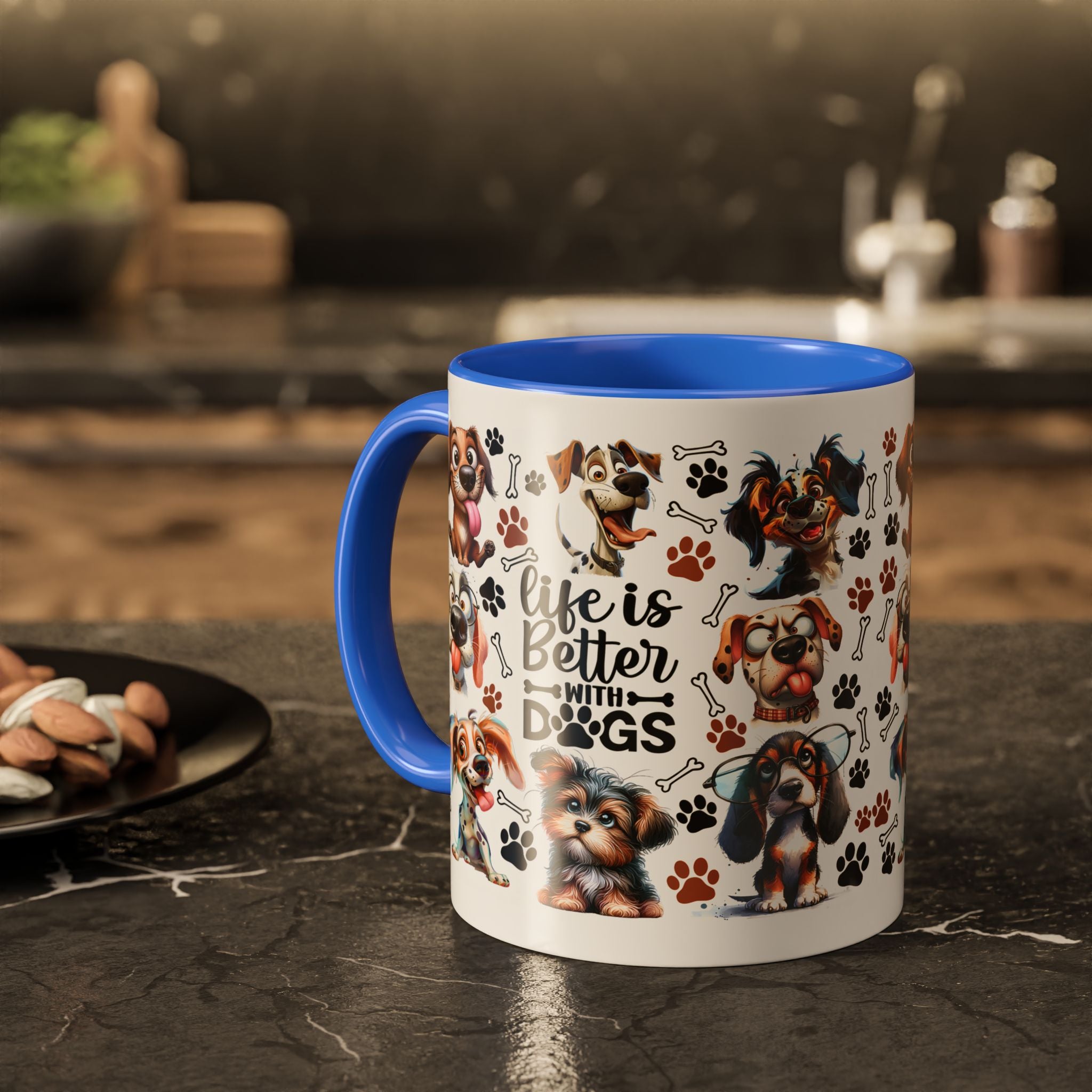 Dog Lover - "Life is Better with Dogs" Colourful Paw Print Ceramic Mug 11oz