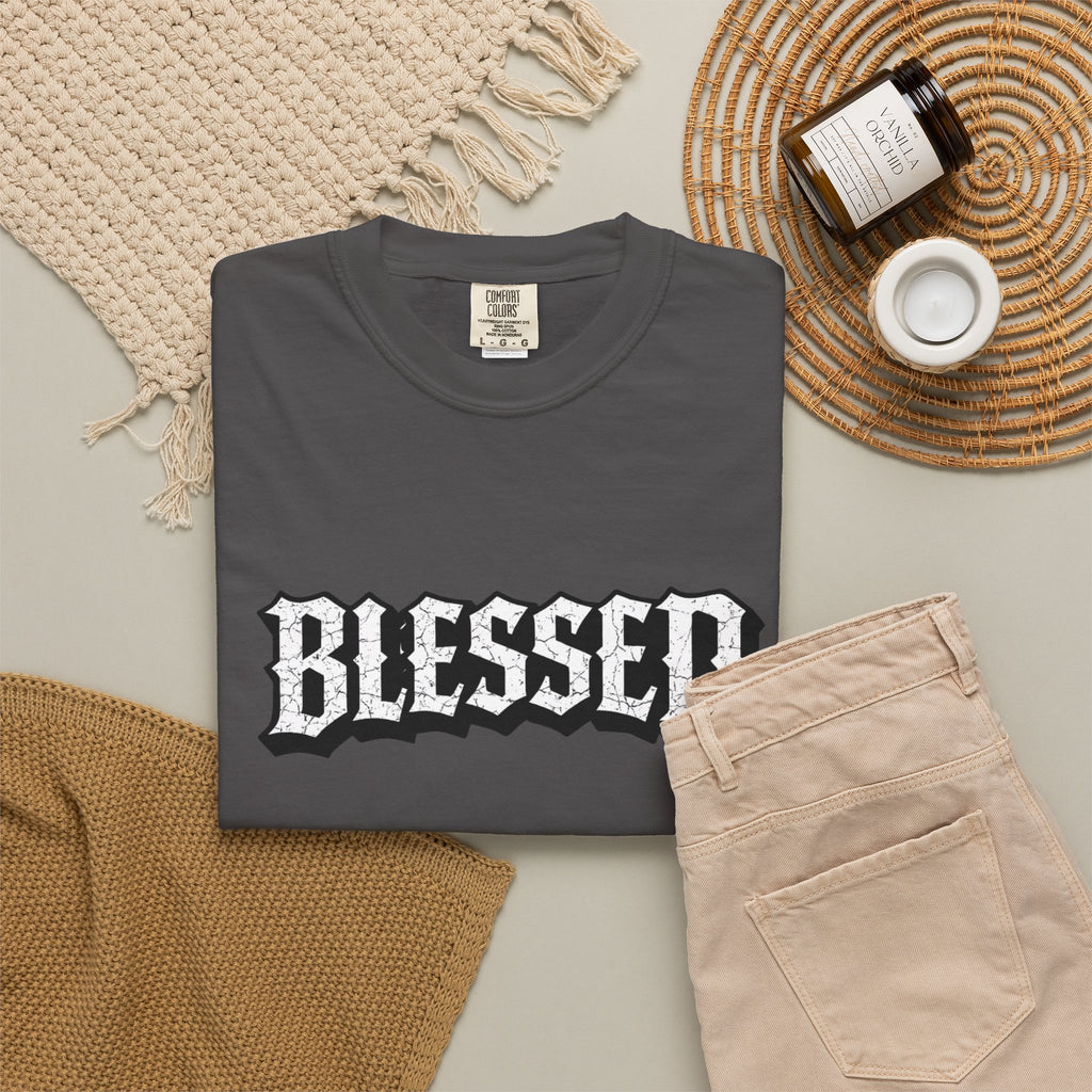 Blessed Script T-shirt | Garment-Dyed Casual Tee | Unisex T-shirt