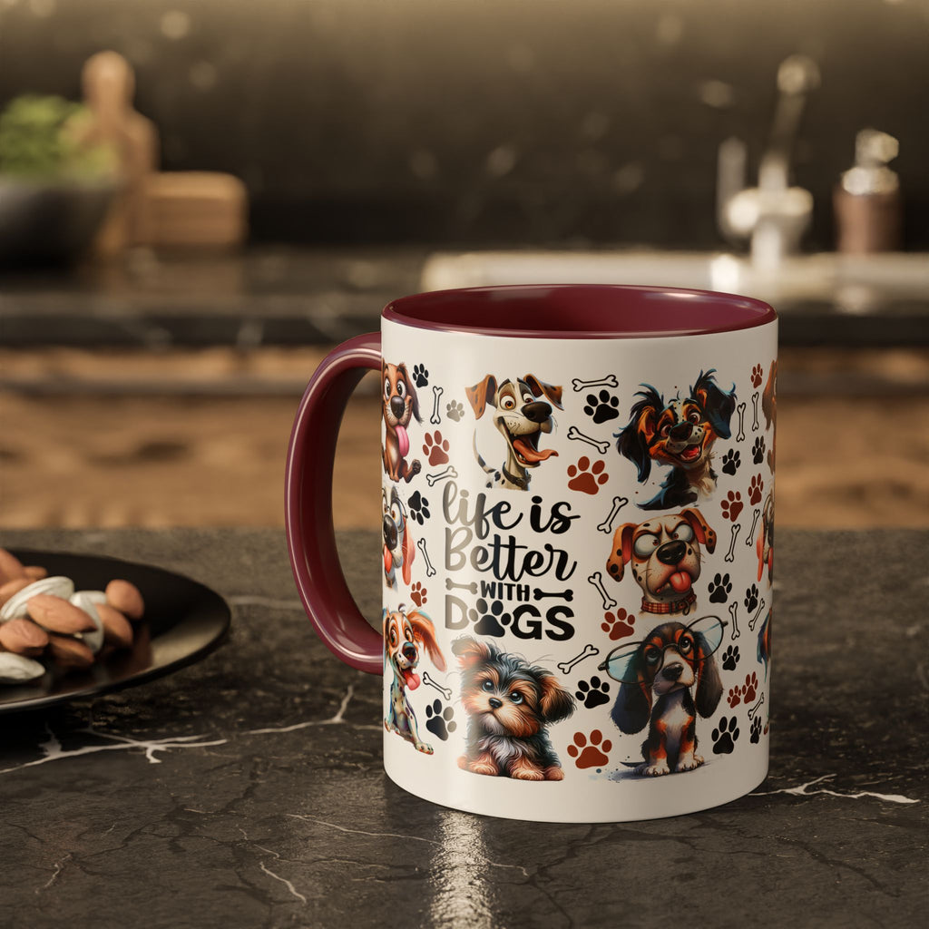 Dog Lover - "Life is Better with Dogs" Colourful Paw Print Ceramic Mug 11oz