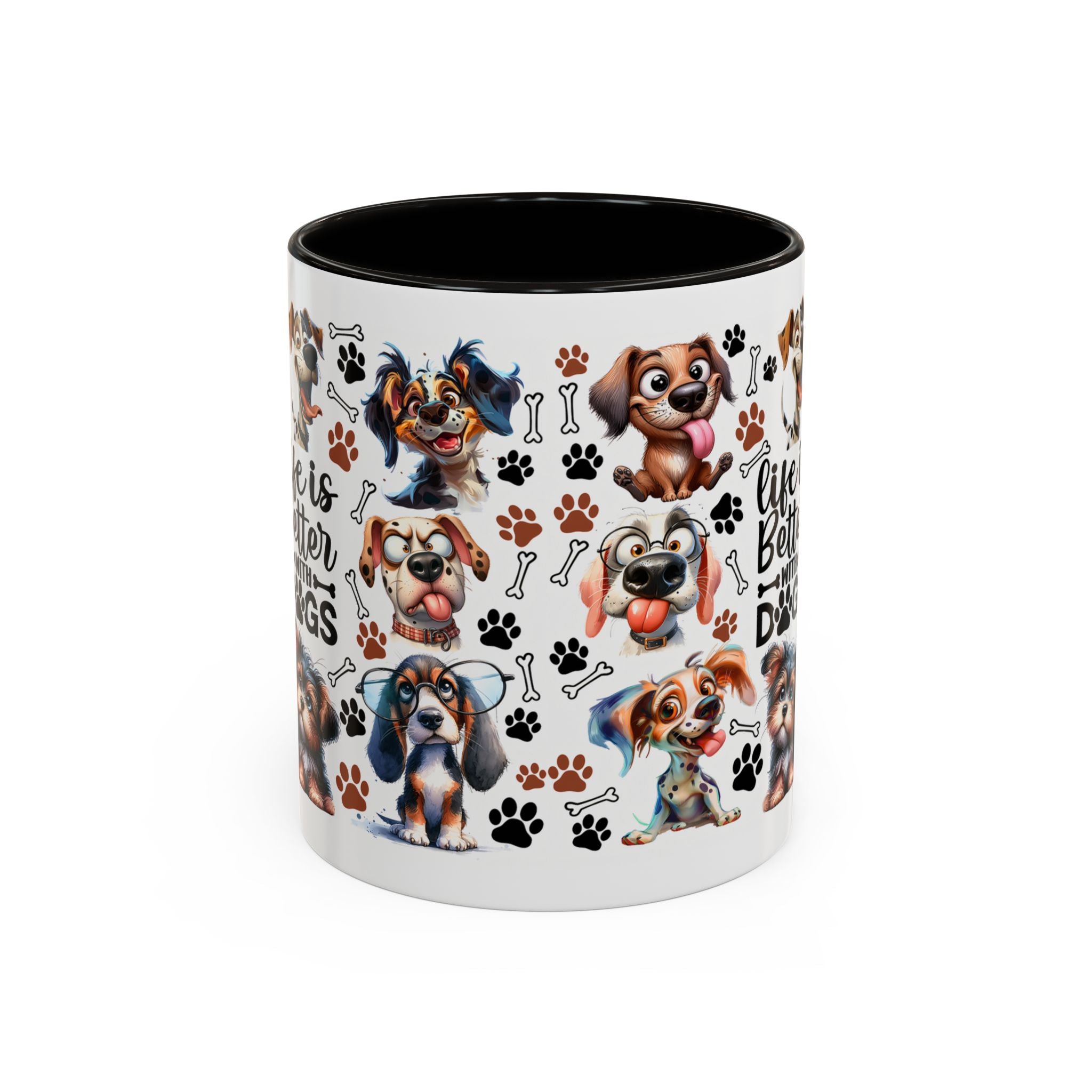 Dog Lover - "Life is Better with Dogs" Colourful Paw Print Ceramic Mug 11oz