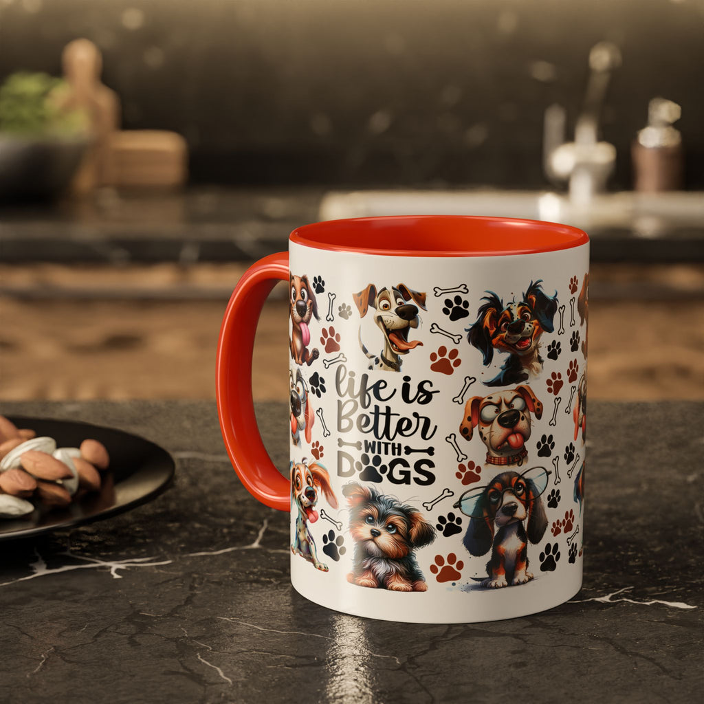 Dog Lover - "Life is Better with Dogs" Colourful Paw Print Ceramic Mug 11oz