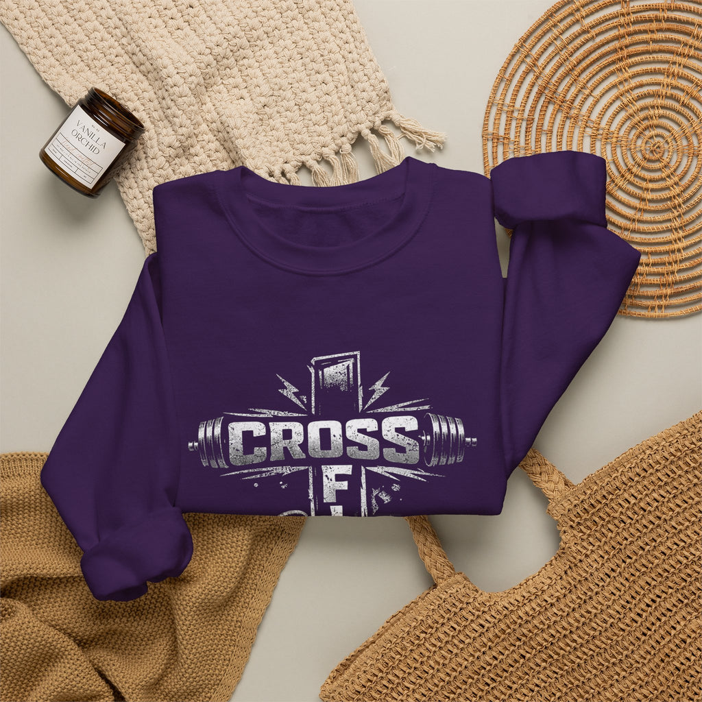 CrossFit Cross Graphic Sweatshirt | Barbell, Kettlebell, Bible Verse