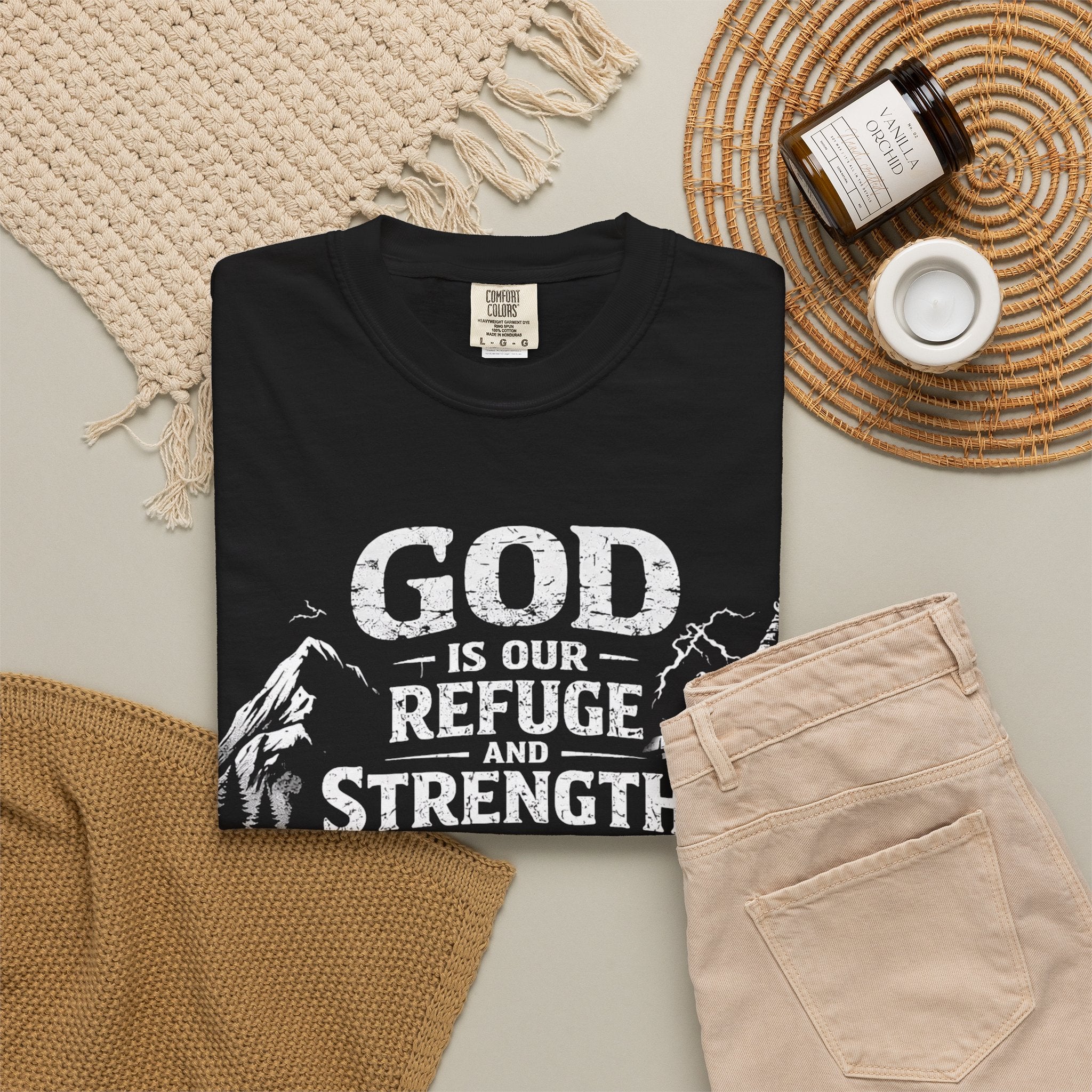 Christian T-Shirt Psalm 46:1 | God Is Our Refuge Shirt | Faith-Based Tee | Comfort Colors 1717 | Christian Gift | Unisex Tee | Women | Men