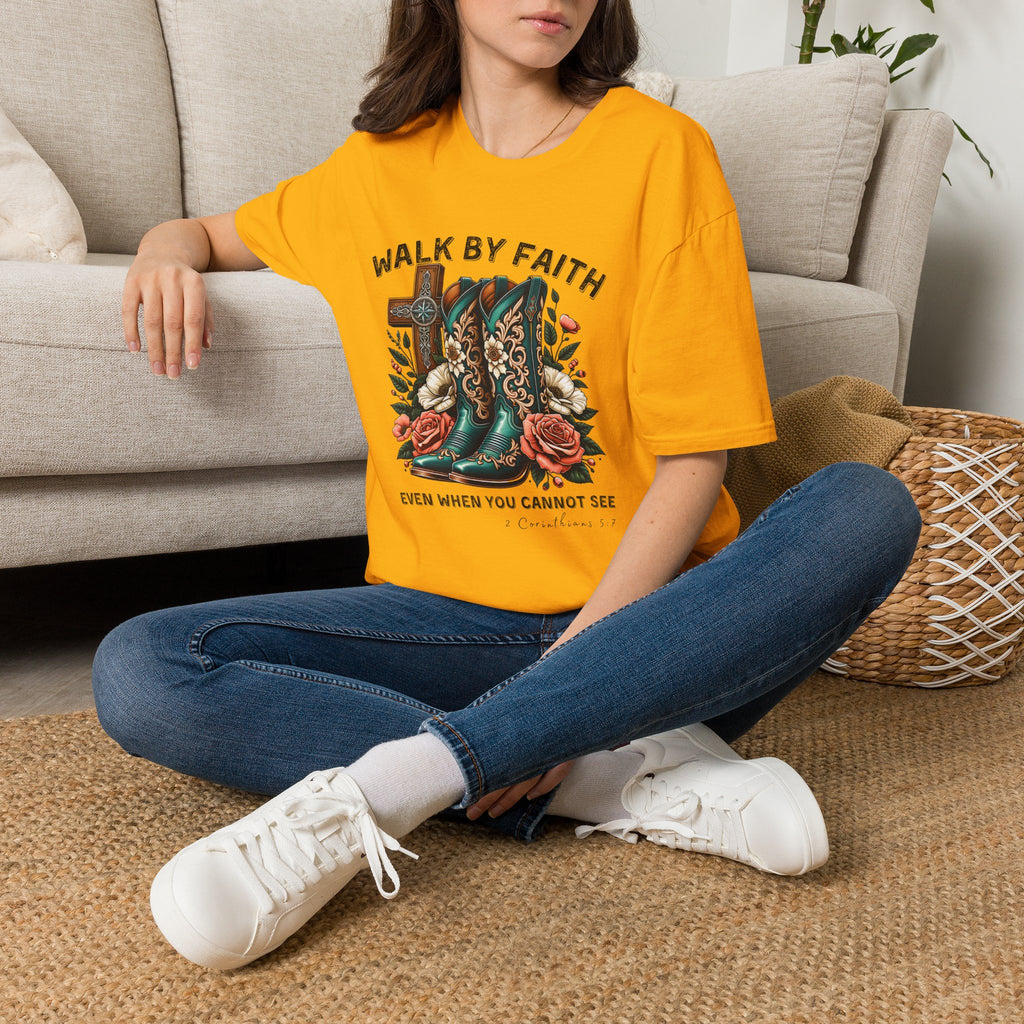 Walk By Faith Cowboy Boots T-Shirt — 'Walk By Faith' Christian Western Tee