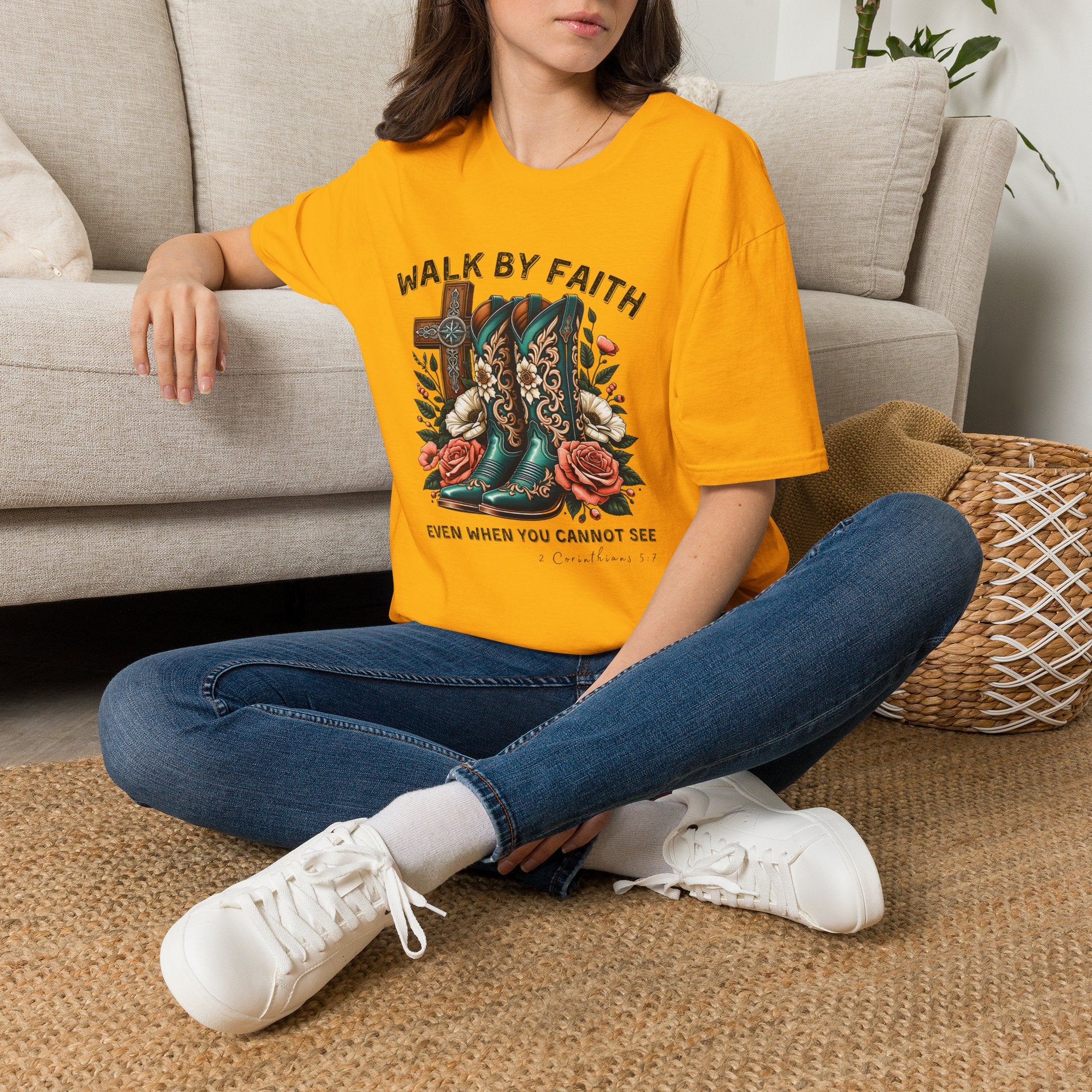 Walk By Faith Cowboy Boots T-Shirt — 'Walk By Faith' Christian Western Tee
