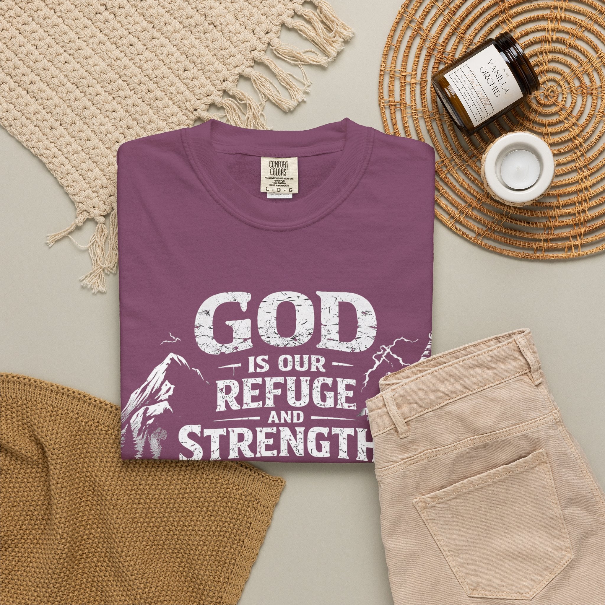 Christian T-Shirt Psalm 46:1 | God Is Our Refuge Shirt | Faith-Based Tee | Comfort Colors 1717 | Christian Gift | Unisex Tee | Women | Men