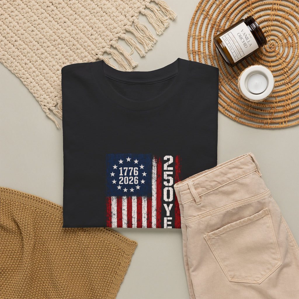 1776–2026 250 Years Flag T-Shirt — American Bicentennial Anniversary Tee