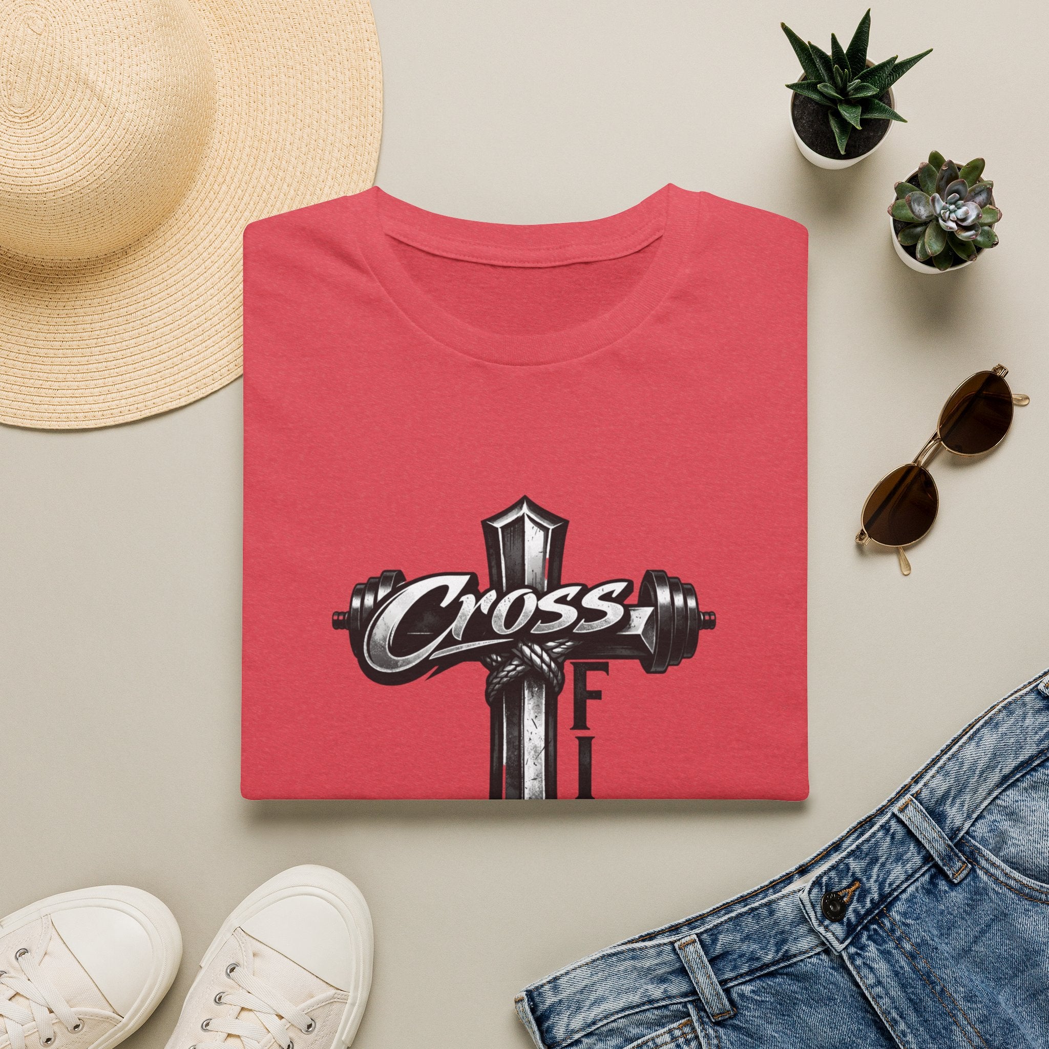 CrossFit Cross with Barbell T-Shirt | Hebrews 12:1 Fitness Faith Tee | Unisex Tee