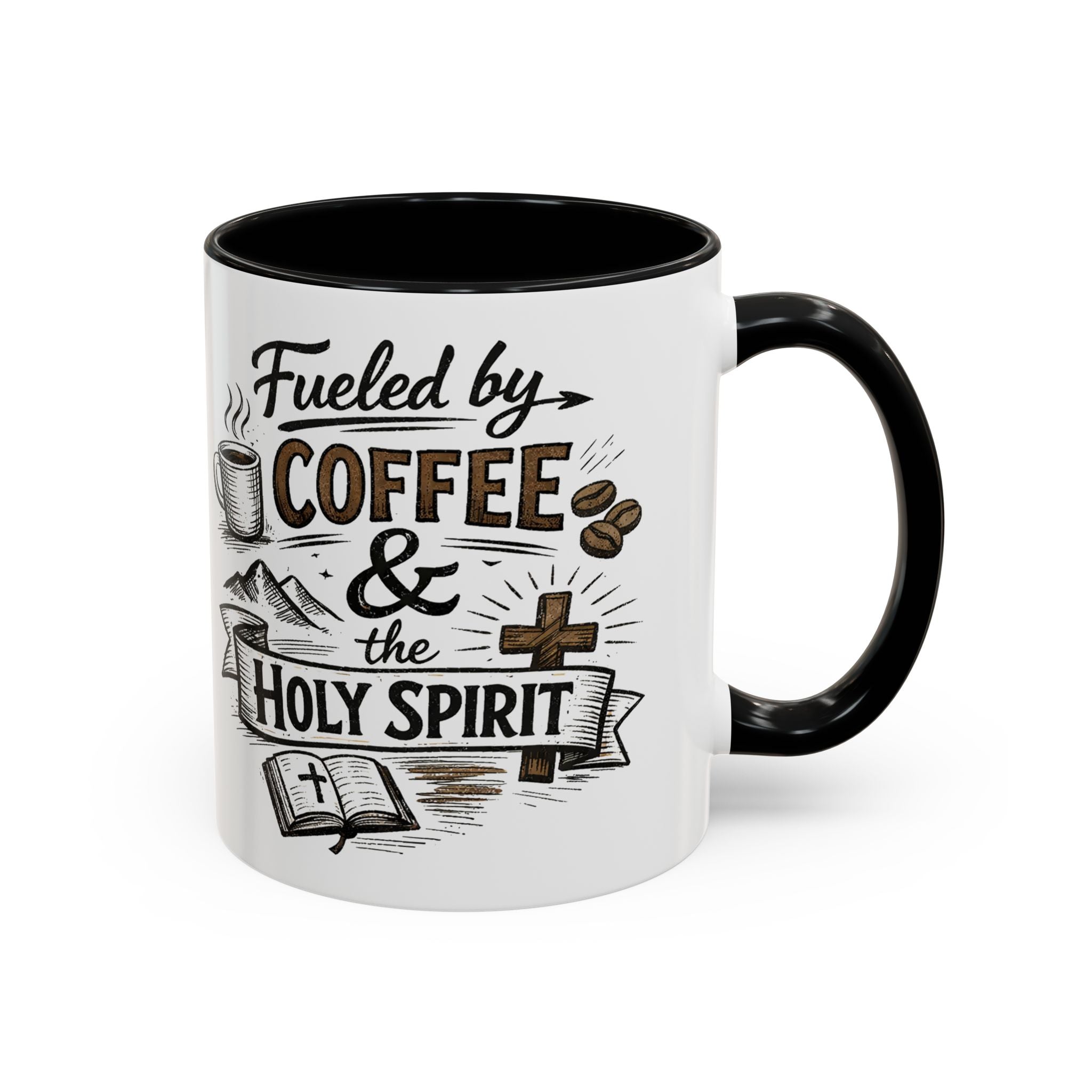Fueled By Coffee And The Holy Spirit Accent Coffee Mug (11oz)
