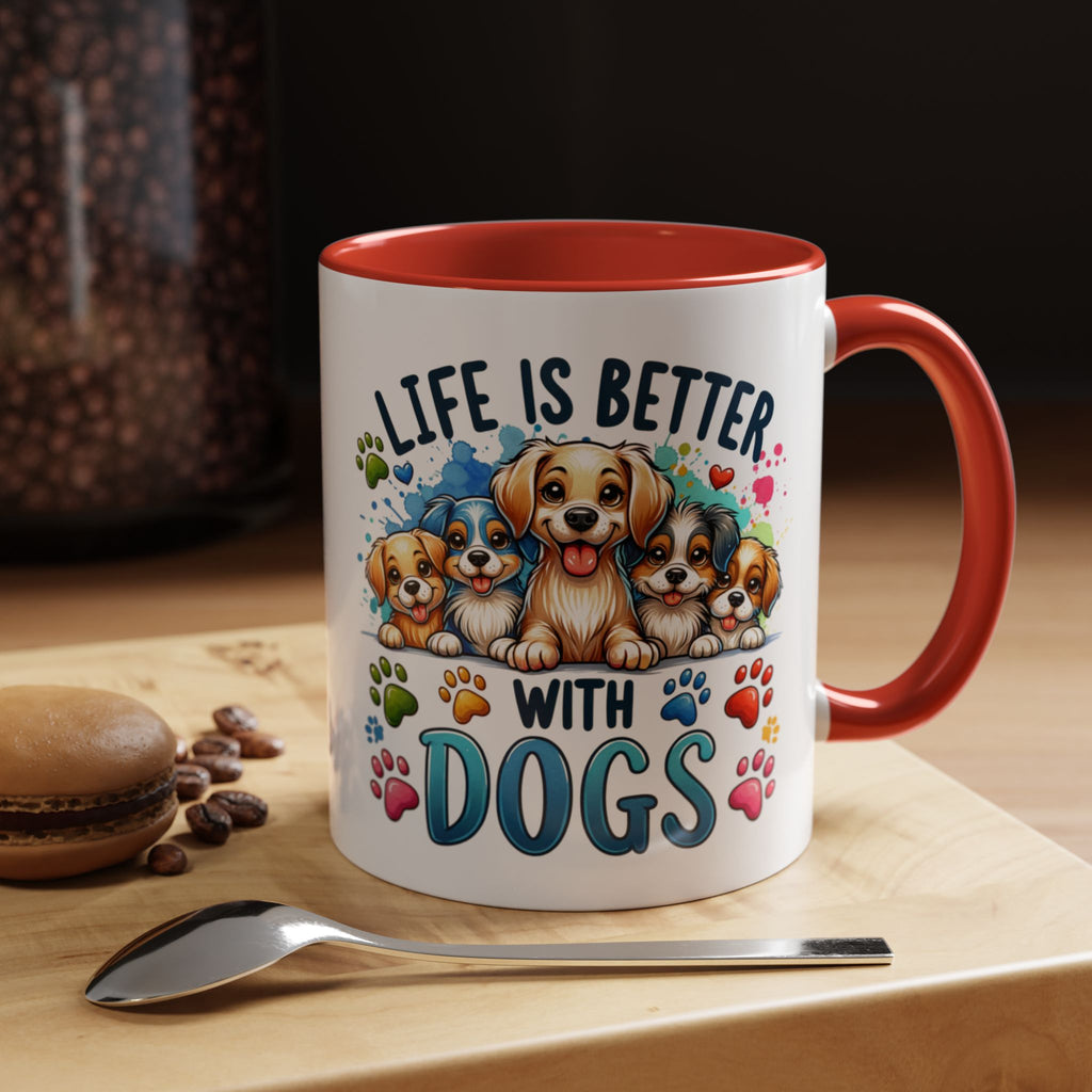 "Life Is Better With Dogs" Accent Dog Lover Mug (11 oz)