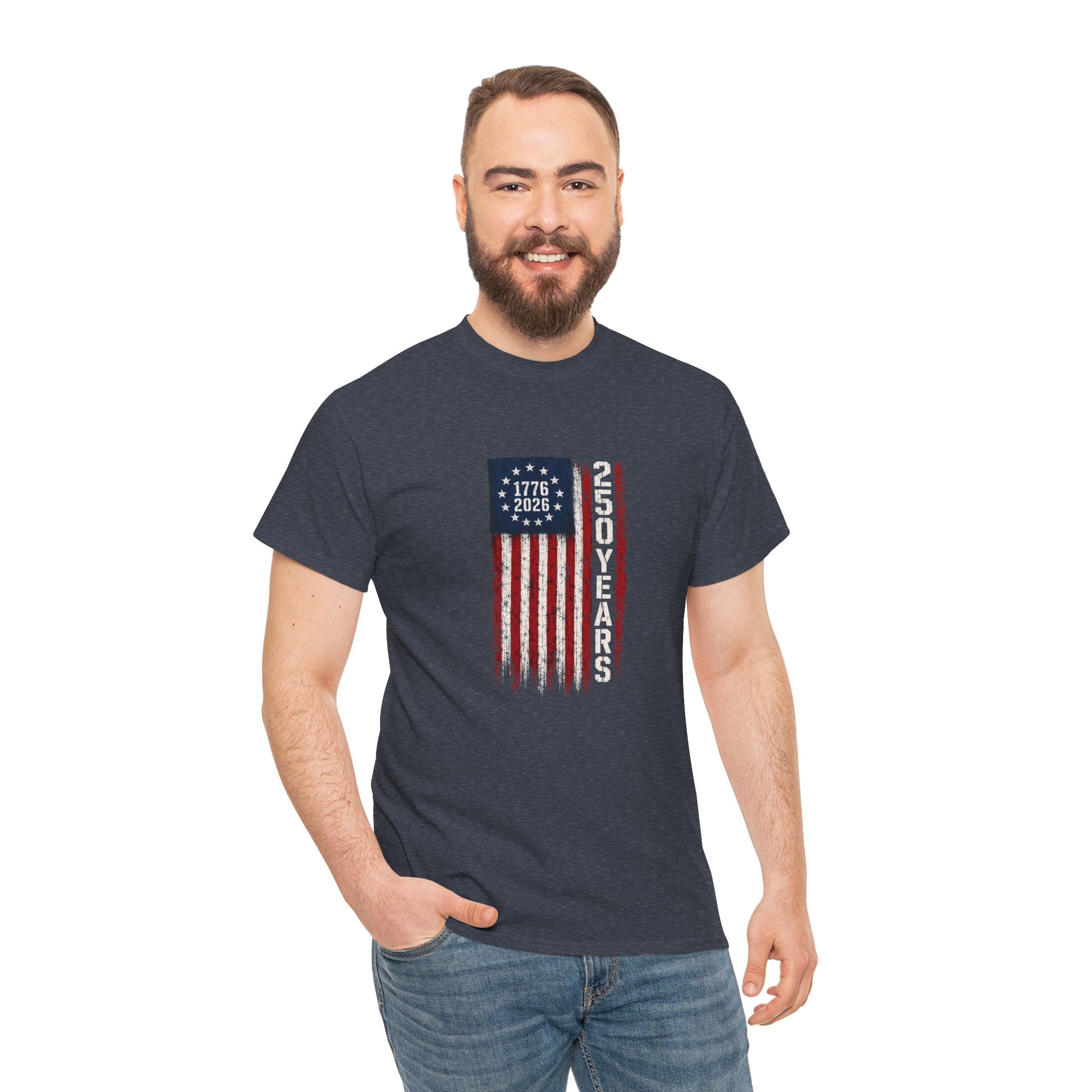 1776–2026 250 Years Flag T-Shirt — American Bicentennial Anniversary Tee