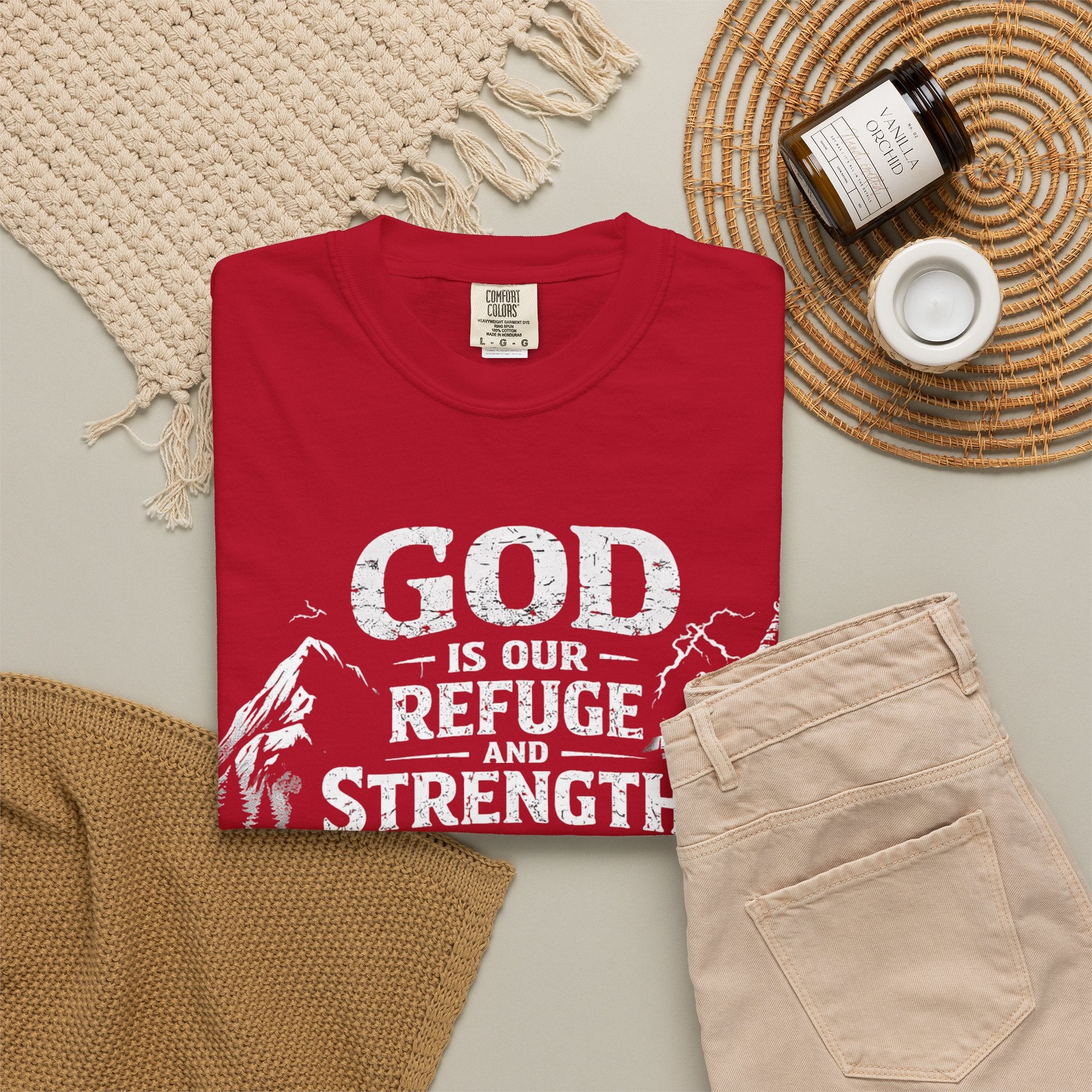 Christian T-Shirt Psalm 46:1 | God Is Our Refuge Shirt | Faith-Based Tee | Comfort Colors 1717 | Christian Gift | Unisex Tee | Women | Men