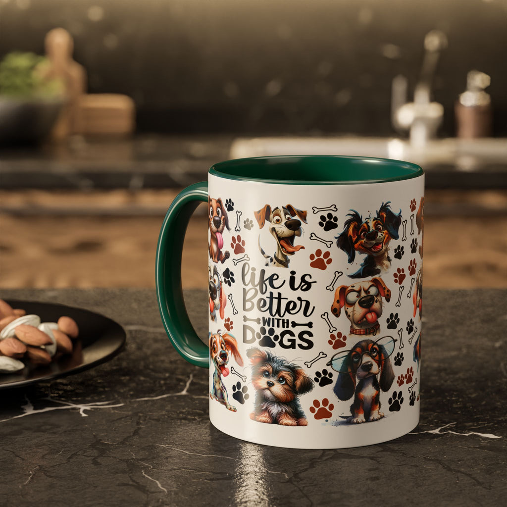 Dog Lover - "Life is Better with Dogs" Colourful Paw Print Ceramic Mug 11oz